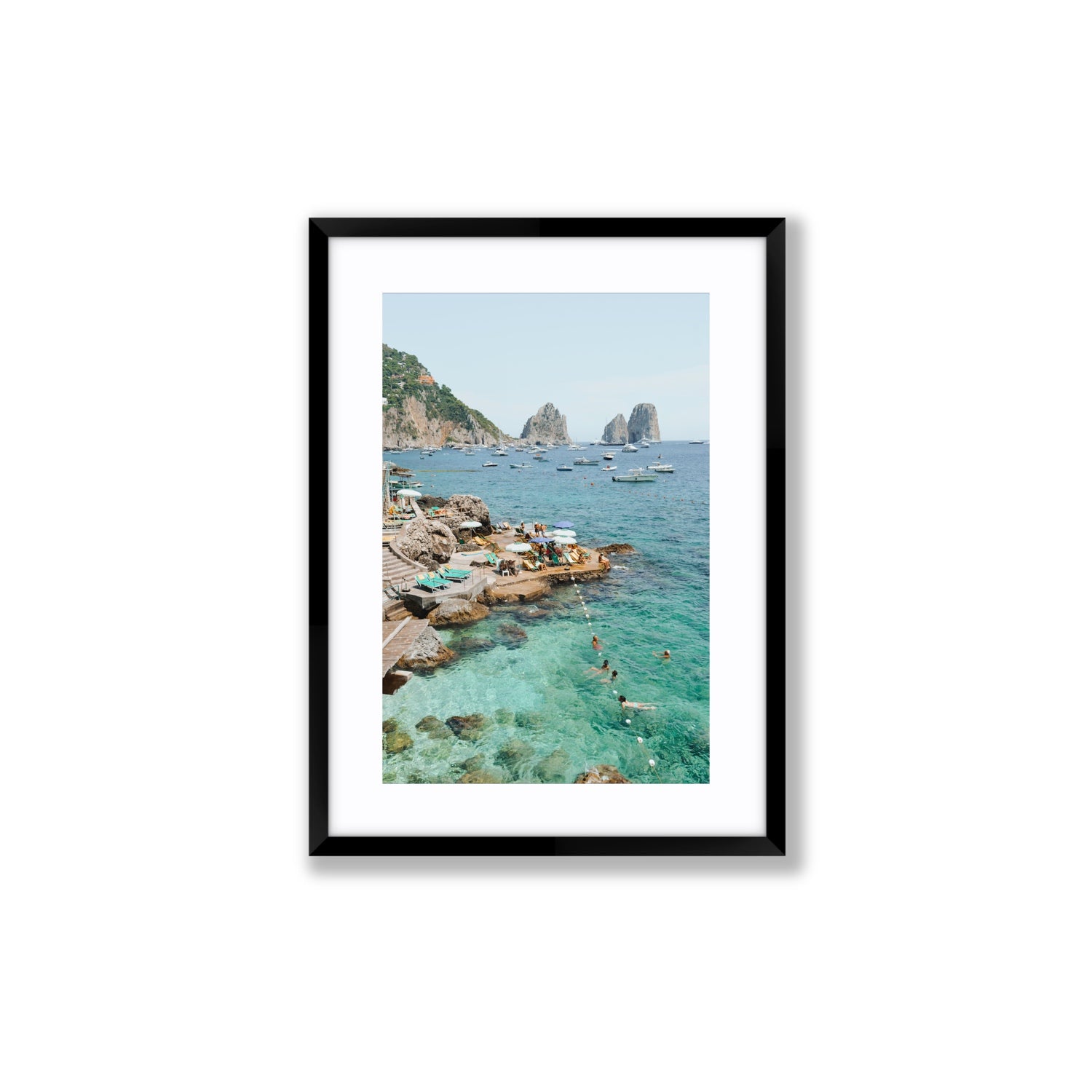 Summertime Blues Capri Mediterranean wall art Medium fine art print in black frame with matboard