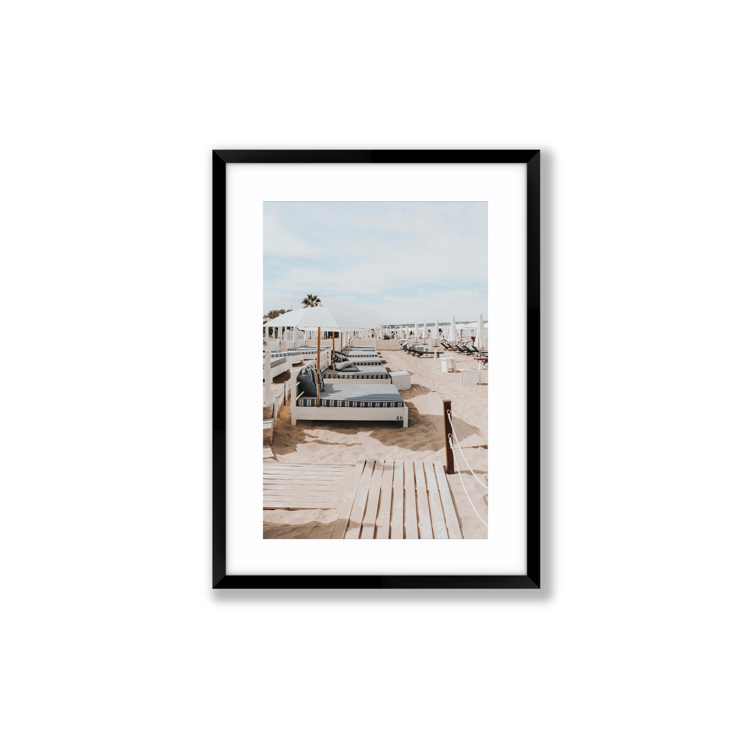 Coastal Repose Puglia beach Mediterranean fine art print Medium fine art print in black frame with matboard