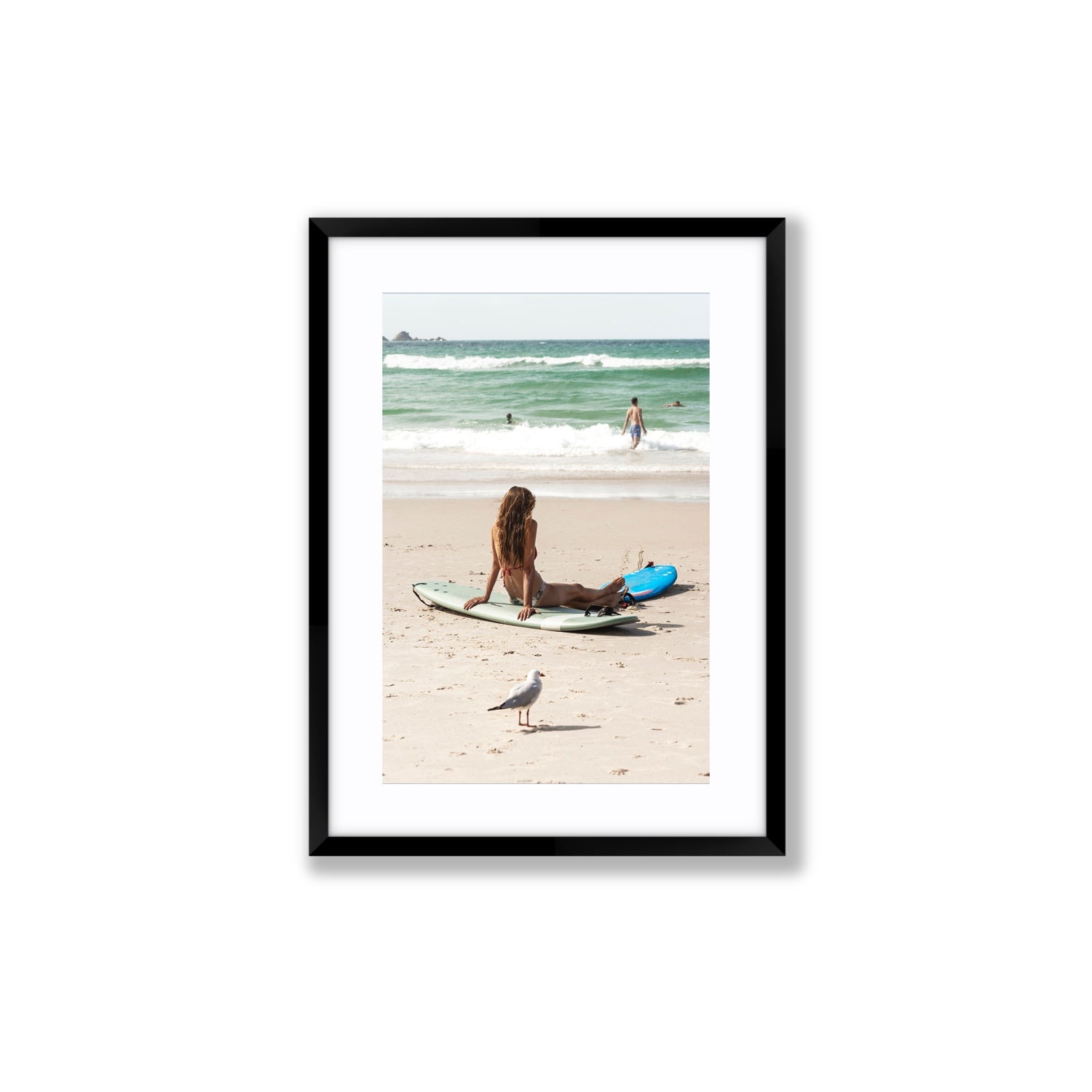 Carissa Byron Bay Surf coastal wall art Medium fine art print in black frame with matboard