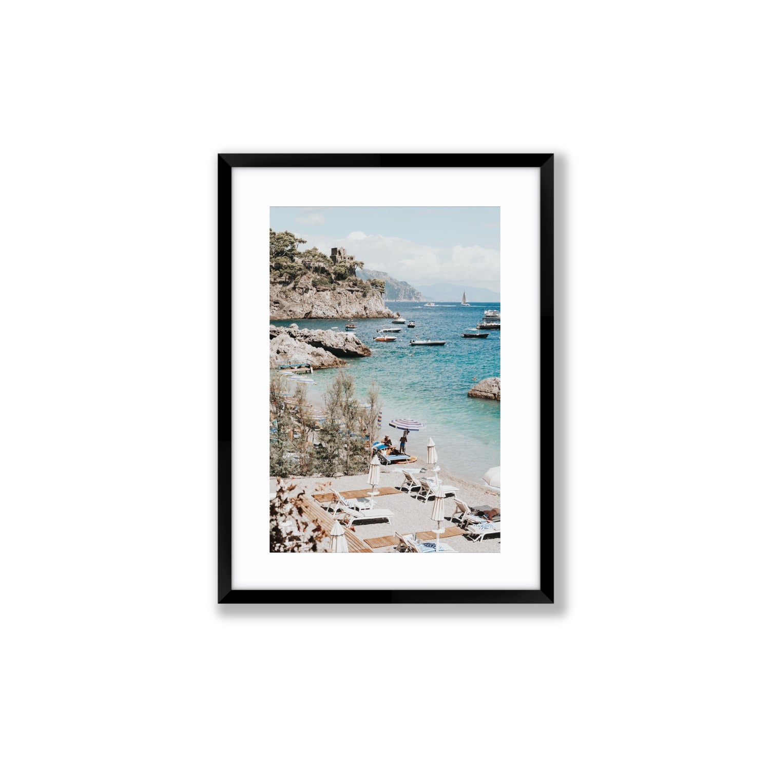 Sizzling Summer Days Amalfi coastal wall art Medium fine art print in black frame with matboard