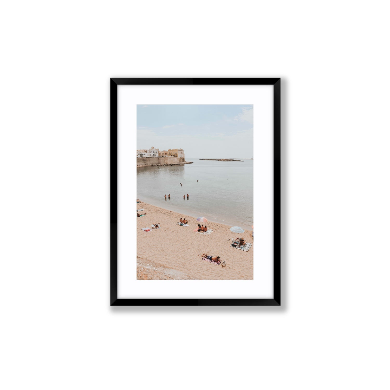 Spiaggia della Purita Puglia coastal art print Medium fine art print in black frame with matboard