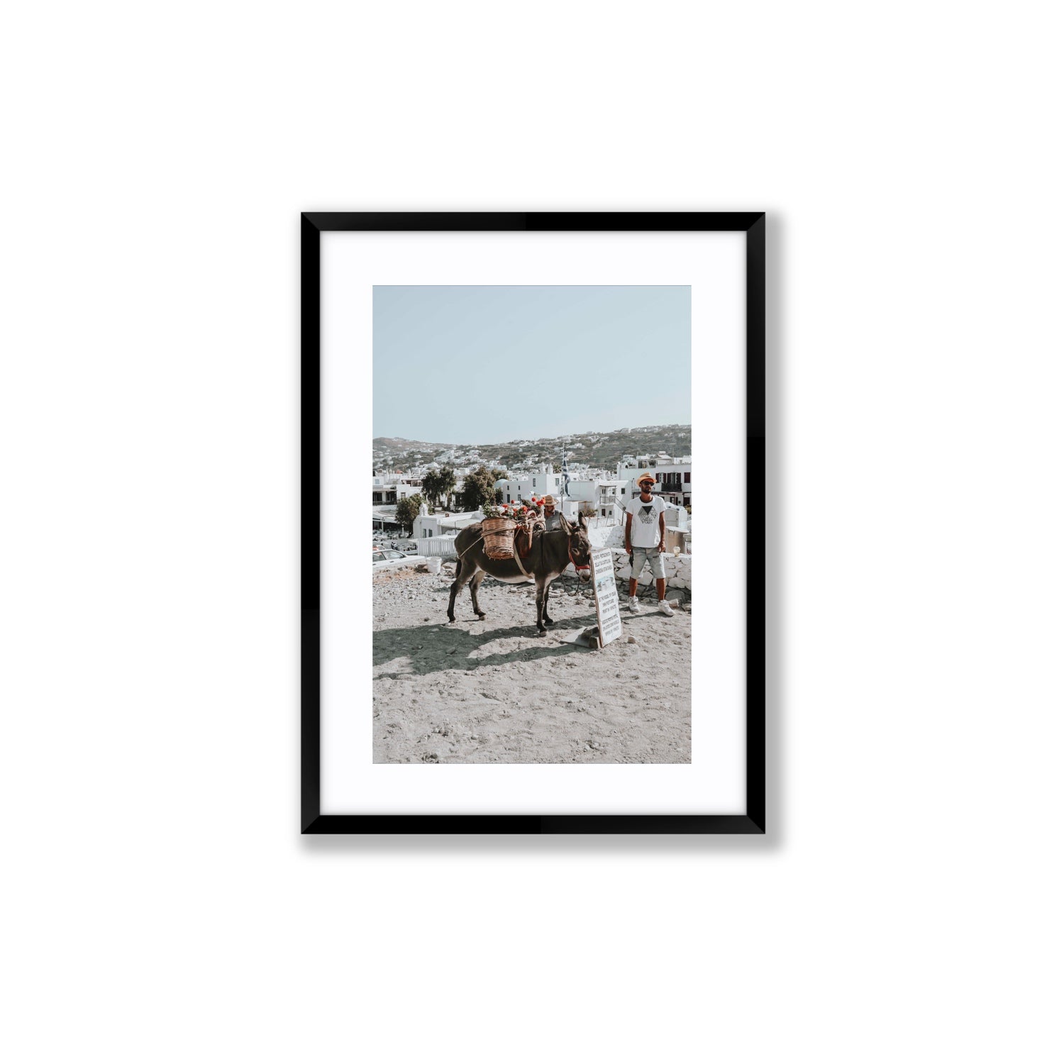 Let The Journey Begin Mykonos Greek island wall art Medium fine art print in black frame with matboard