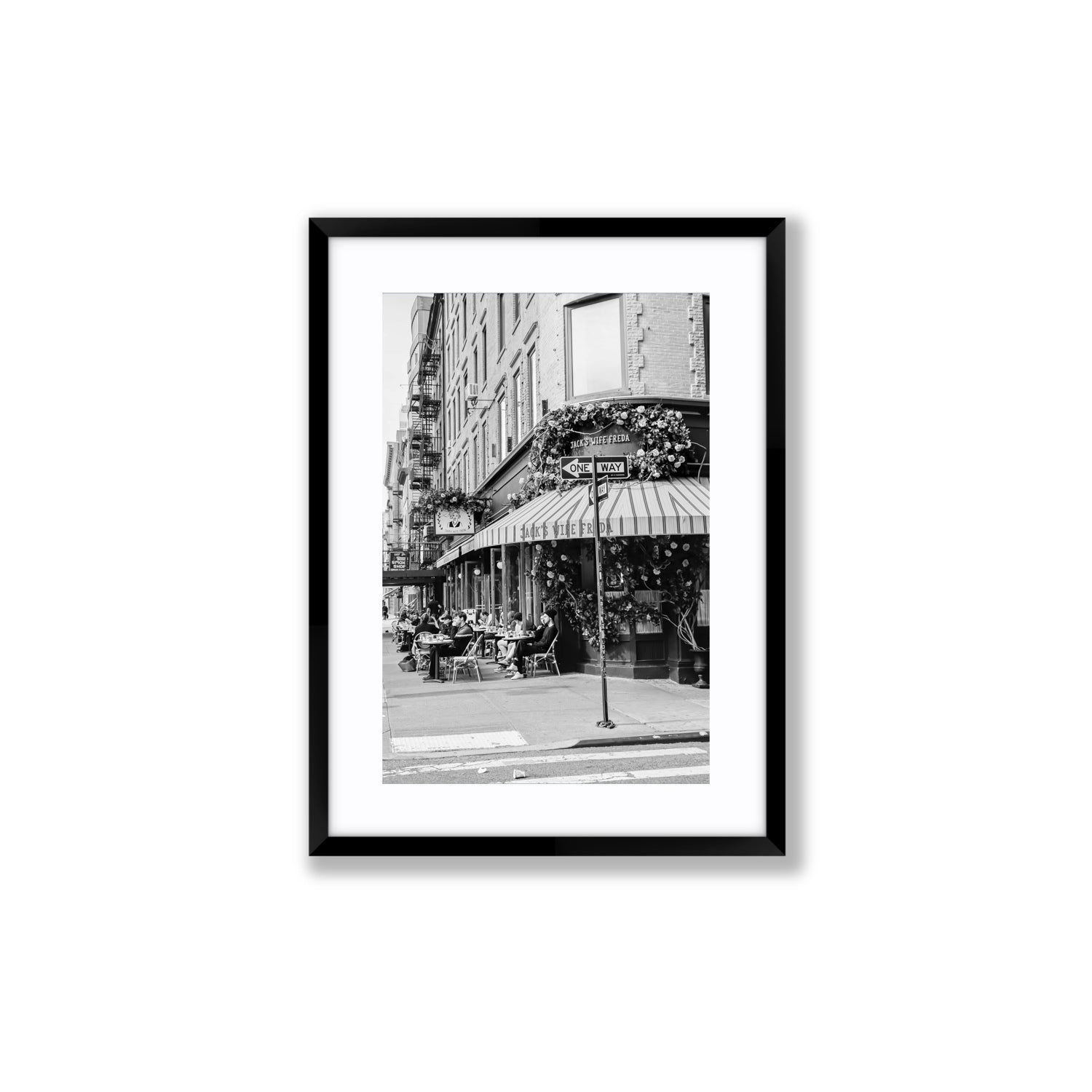 Freda's Feast New York NYC Black & White wall art Medium fine art print in black frame with matboard