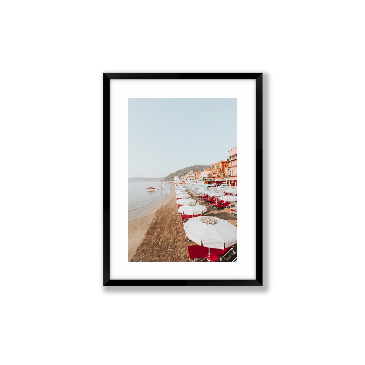 Italian Riviera fine art print, Alassio, Italy, coastal scenes artwork, Medium, Black Frame · Matboard, Fine Art Print