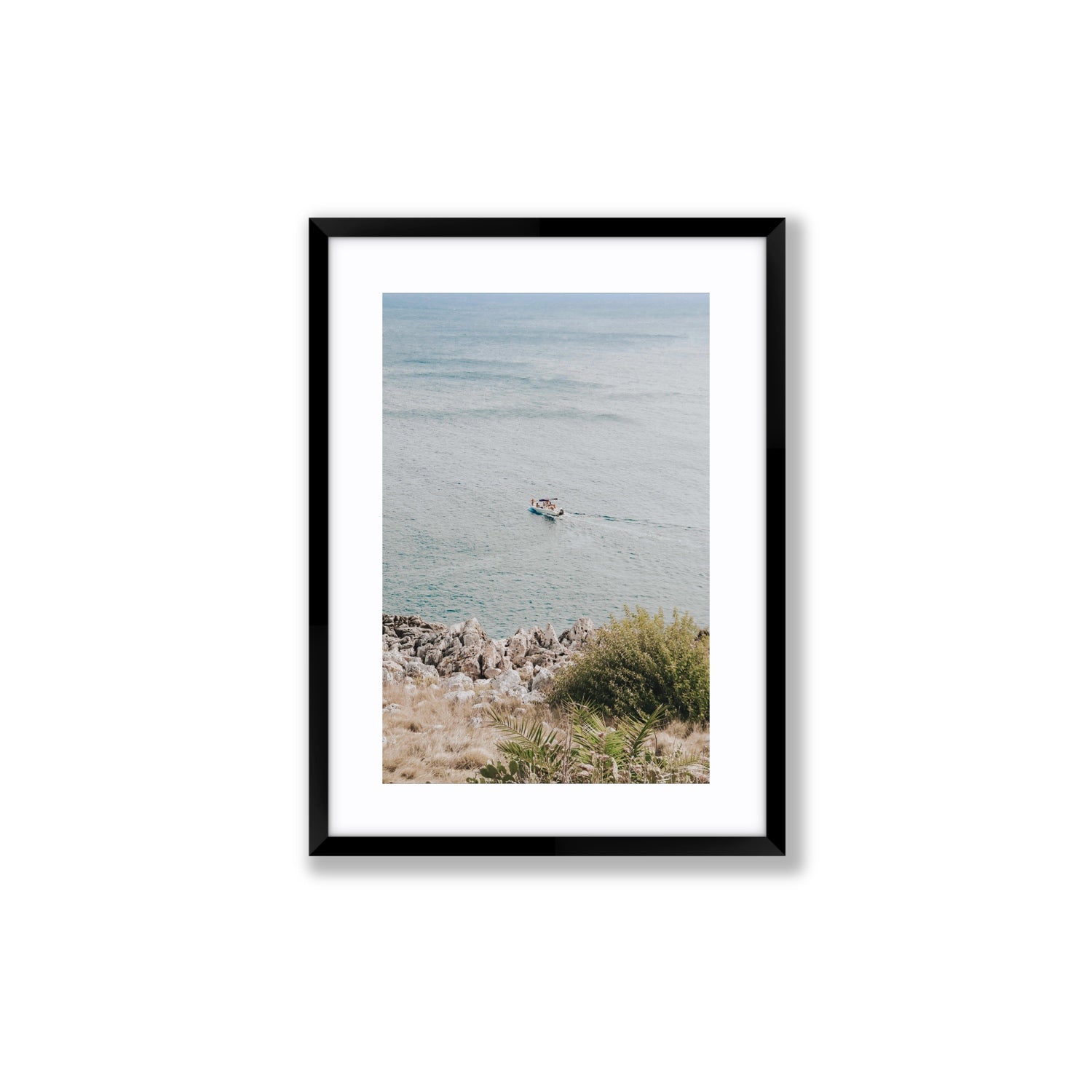 Puglian Departure Puglia coastal Italian wall art Medium fine art print in black frame with matboard