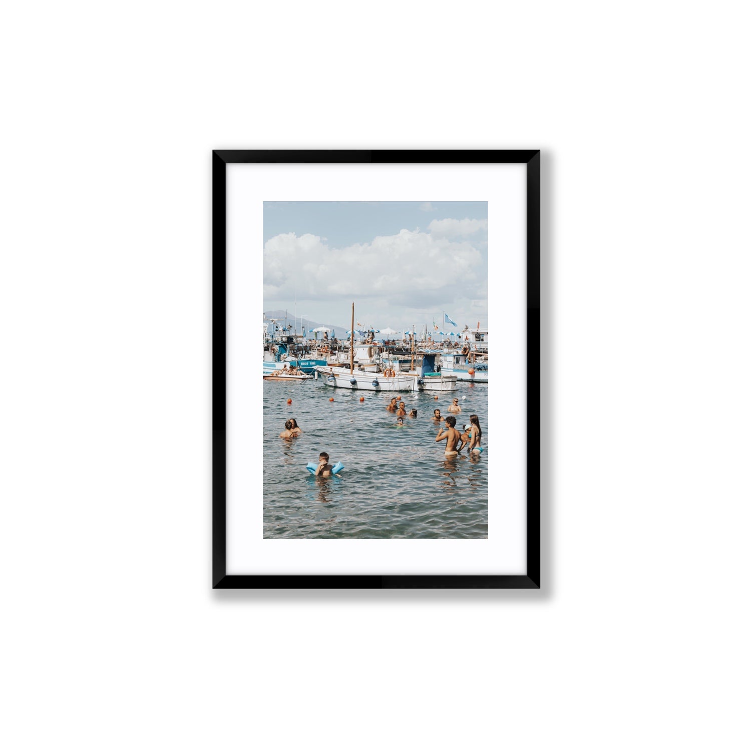 Vacanze Italiane Sorrento Italian coastal wall art Medium fine art print in black frame with matboard