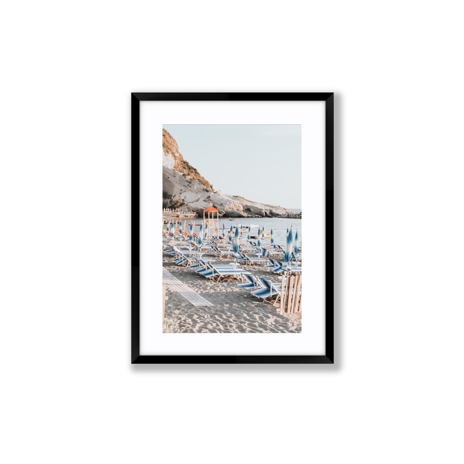 The Golden Hour Ischia Italian coastal wall art Medium fine art print in black frame with matboard