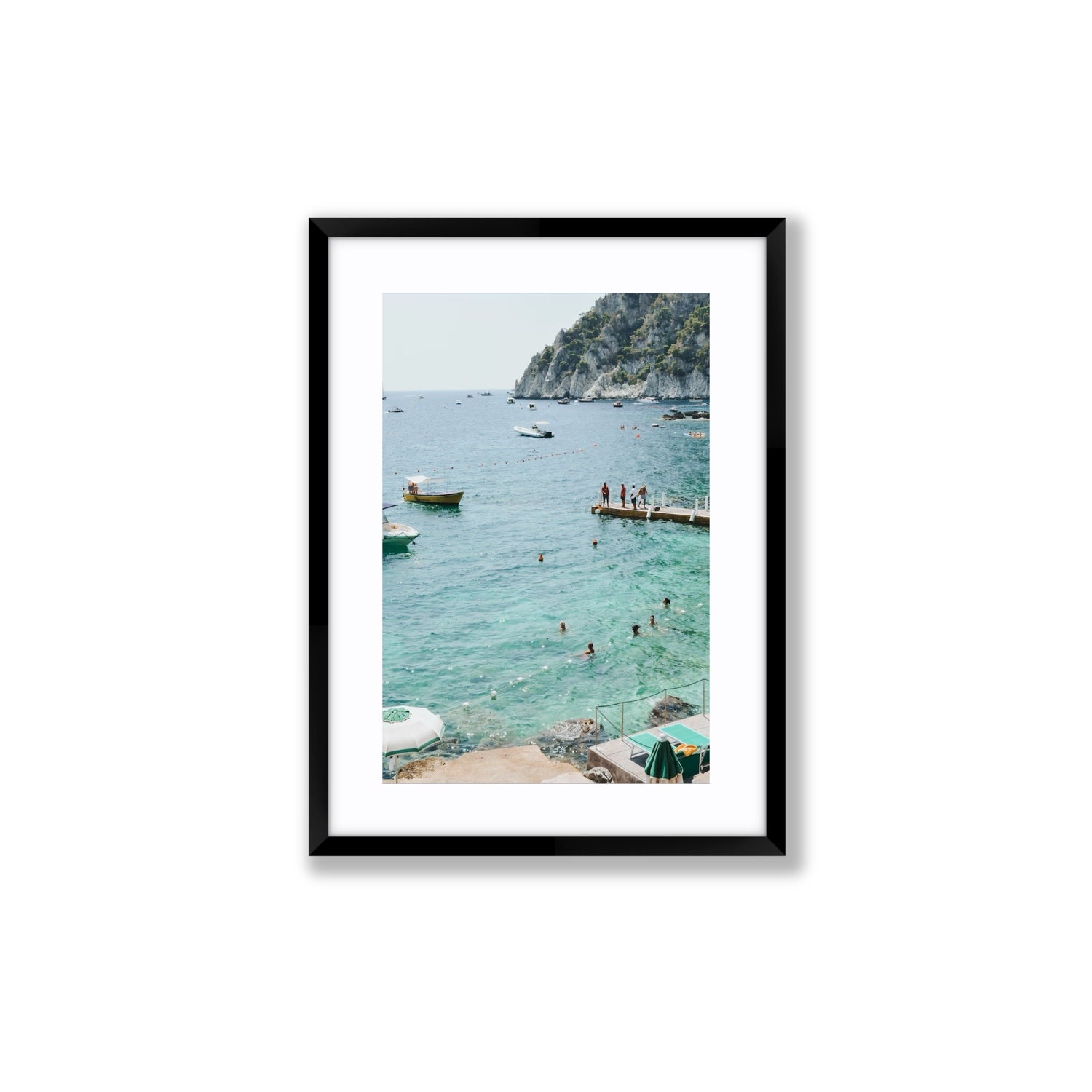 Delizia Pomeridiana Capri coastal wall art Medium fine art print in black frame with matboard