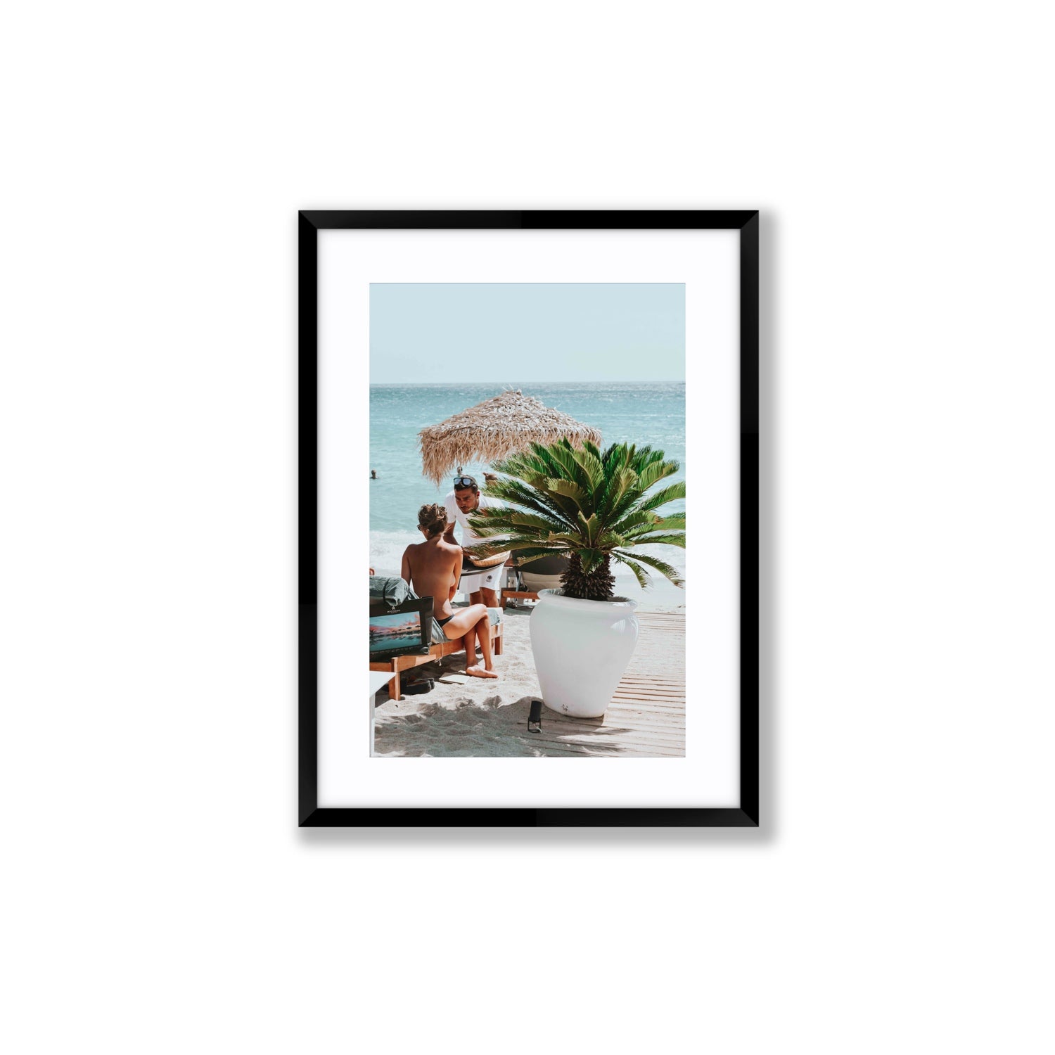At Your Service Mykonos Greek island wall art Medium fine art print in black frame with matboard
