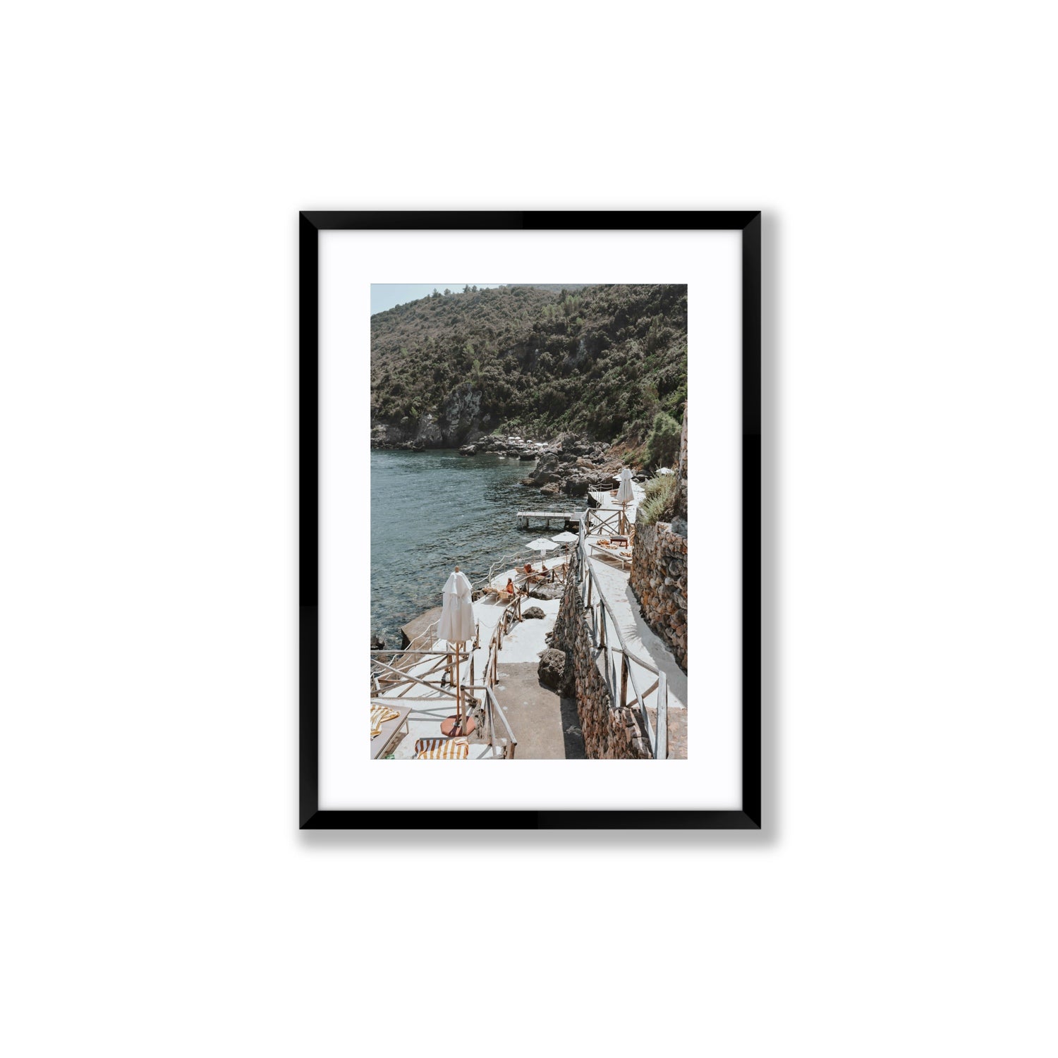 L'Estate Tuscany coastal Italian wall art Medium fine art print in black frame with matboard