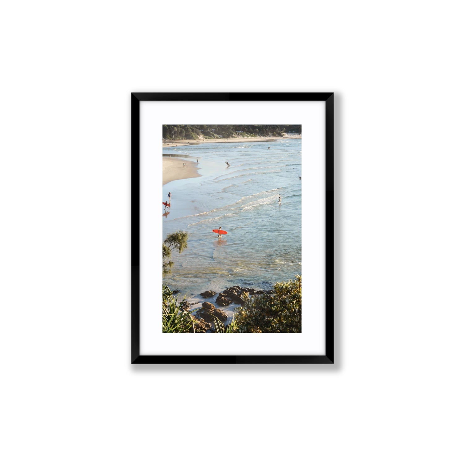 Seclusion Byron Bay Surf coastal wall art Medium fine art print in black frame with matboard