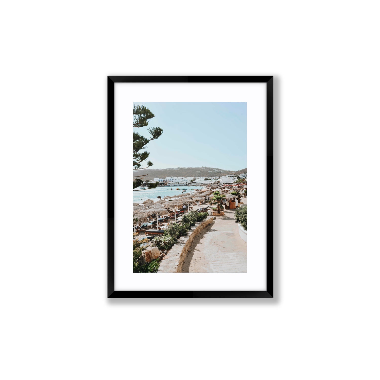 All Roads Lead To The Beach Mykonos Greek island wall art Medium fine art print in black frame with matboard