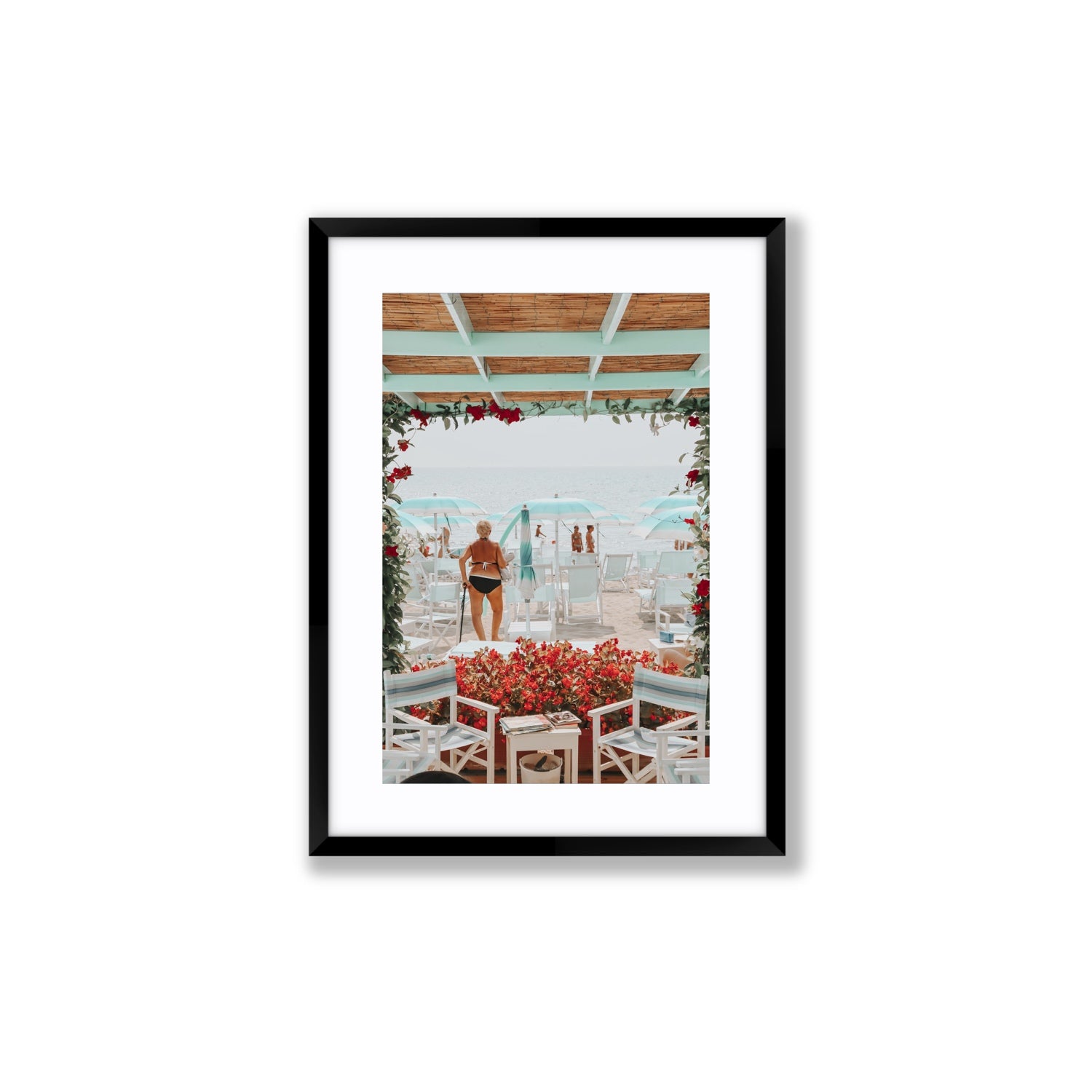 Nonna's Italian Escape Alassio Italian wall art Medium fine art print in black frame with matboard
