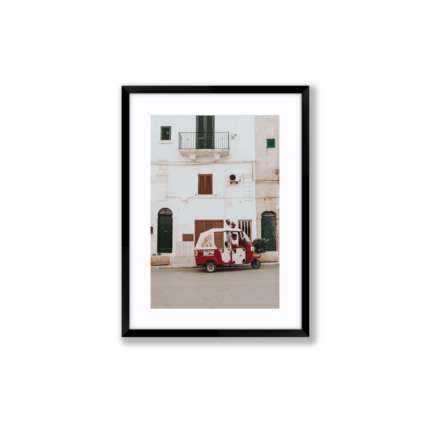 Groovy Piaggio Puglia Italian wall art Medium fine art print in black frame with matboard