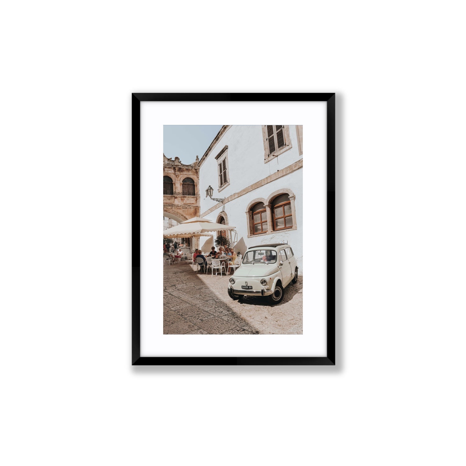 Piazza di Ostuni Puglia Italian wall art Medium fine art print in black frame with matboard