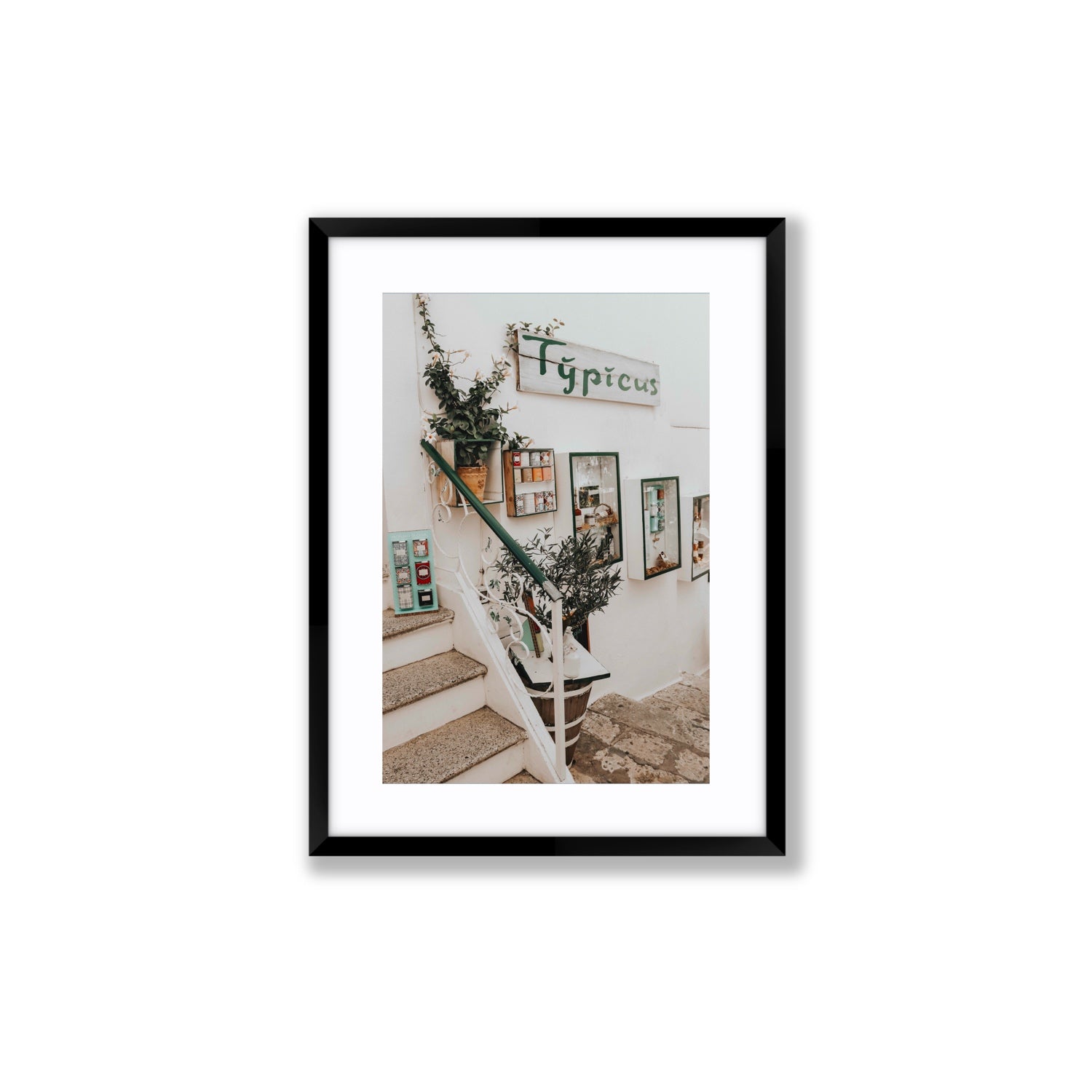 Il Negozio Puglia Ostuni wall art Medium fine art print in black frame with matboard