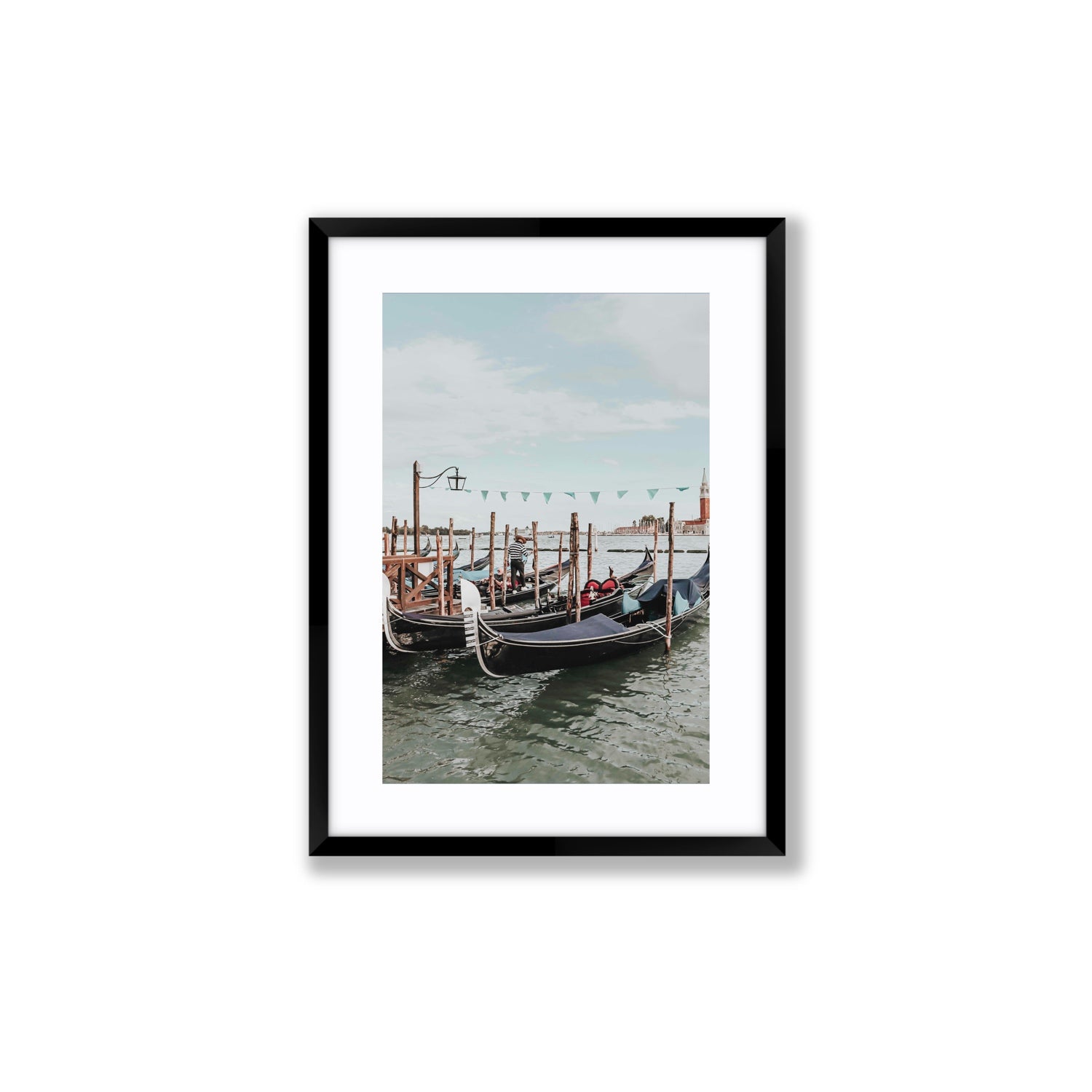 The Gondolier Venice Gondola Italian wall art Medium fine art print in black frame with matboard