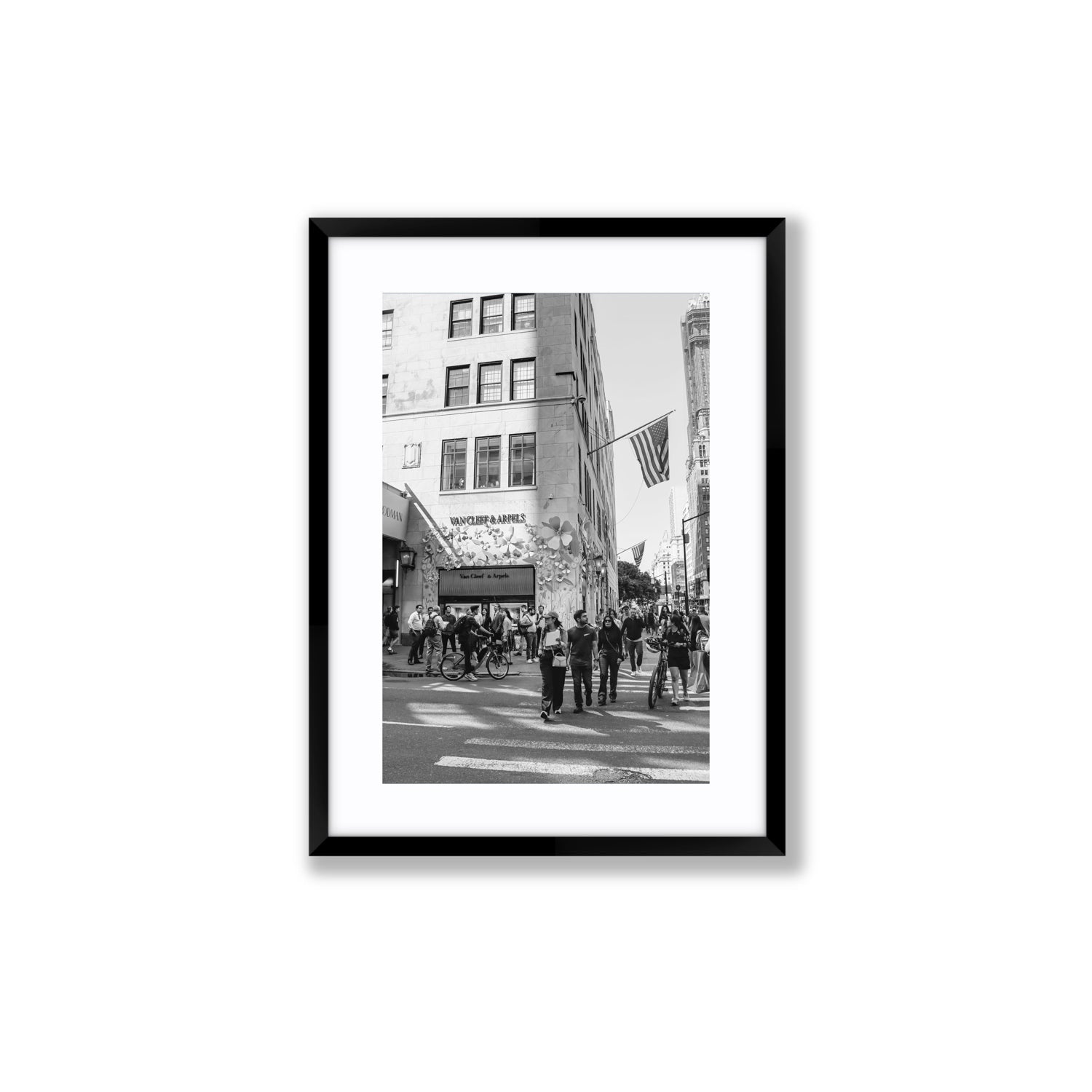 Sidewalk Shuffle New York NYC Black & White wall art Medium fine art print in black frame with matboard