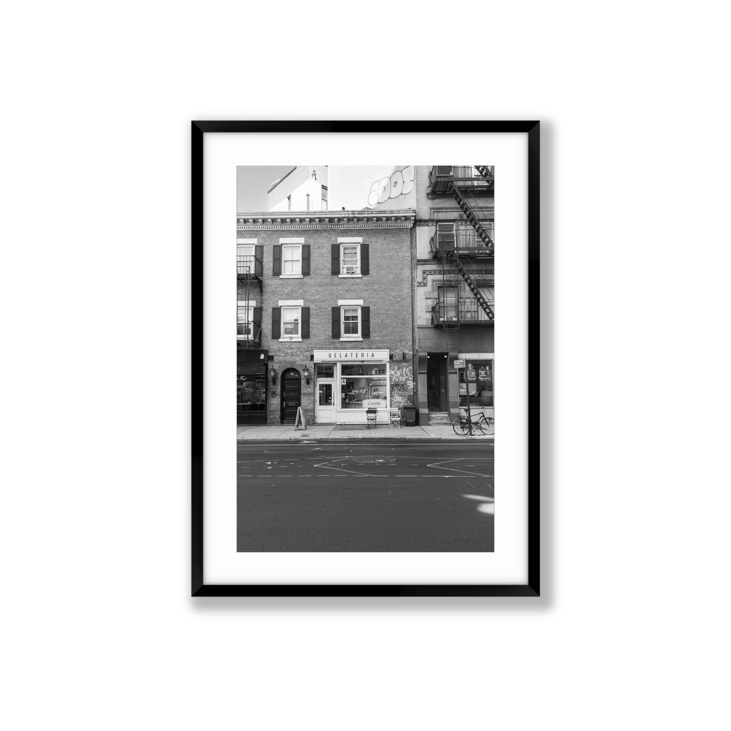 Gelateria New York NYC Black & White wall art Large fine art print in black frame with matboard