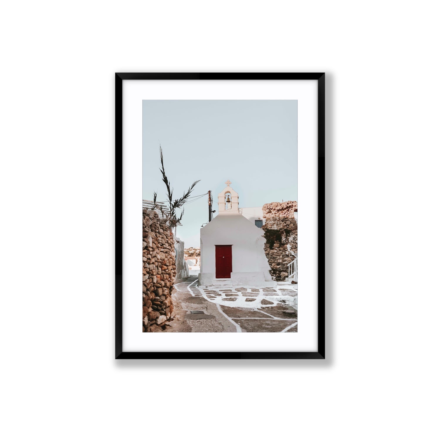 Little Chapel Mykonos Greek island wall art Large fine art print in black frame with matboard