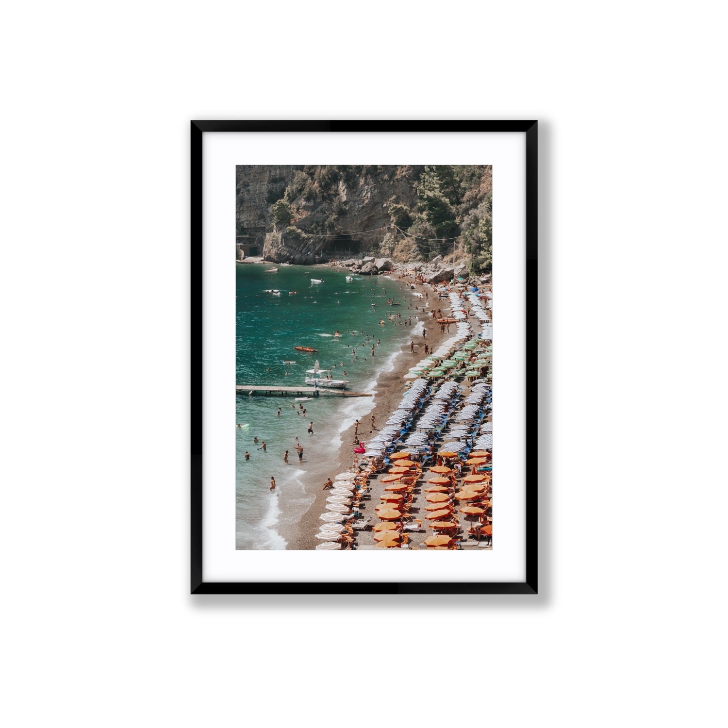 Ocean's Playground Positano decor wall art Large fine art print in black frame with matboard