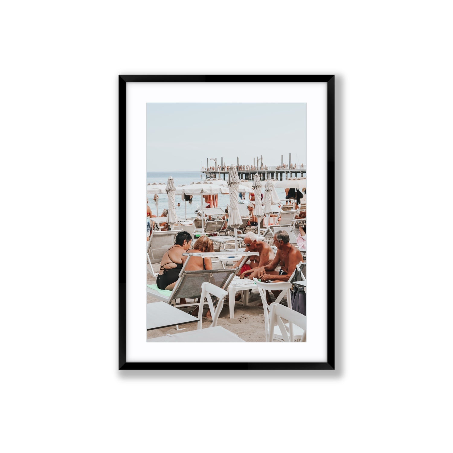 Salted Shuffle fine art print, Alassio, Italy, people and locals artwork, Large, Black Frame · Matboard, Fine Art Print