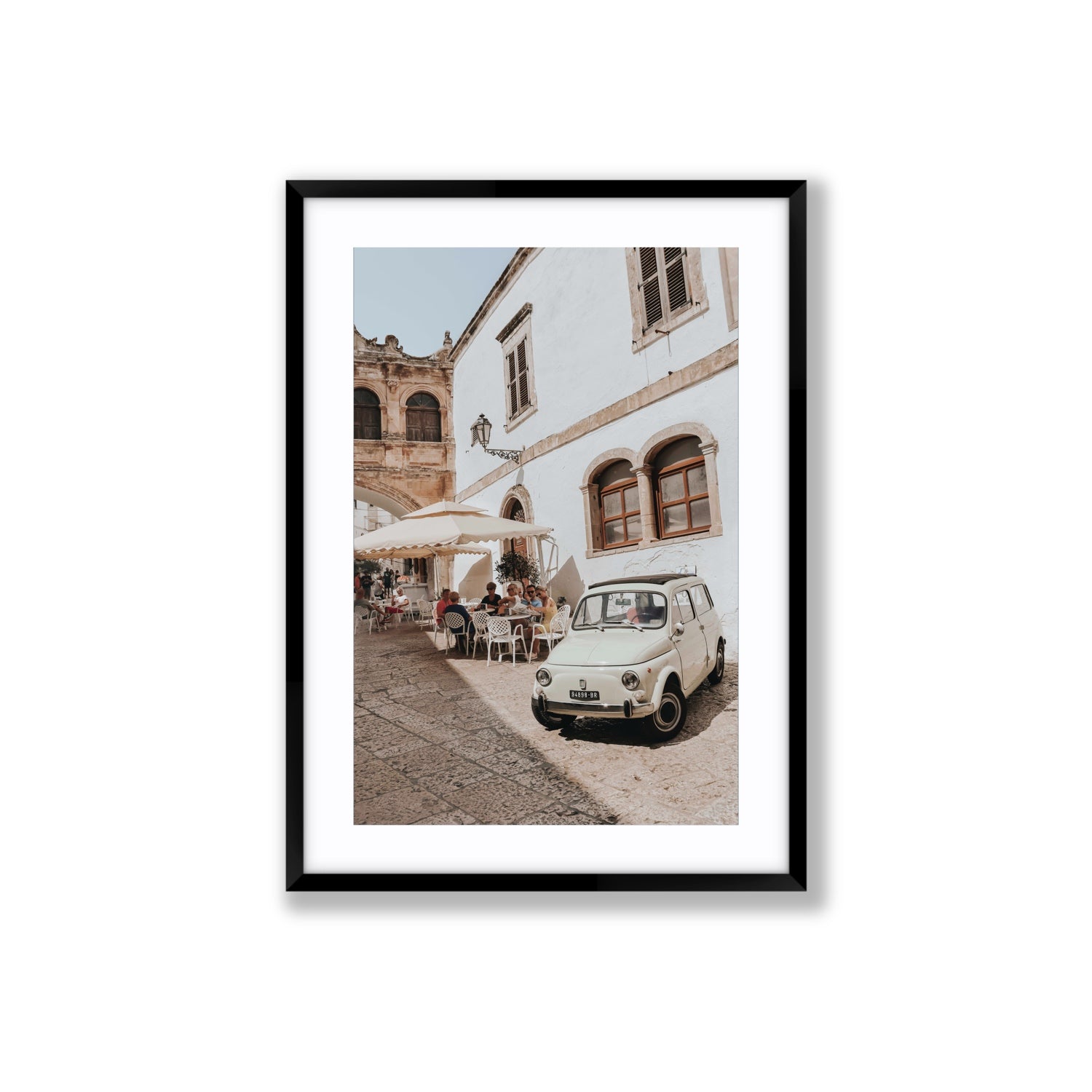 Piazza di Ostuni Puglia Italian wall art Large fine art print in black frame with matboard