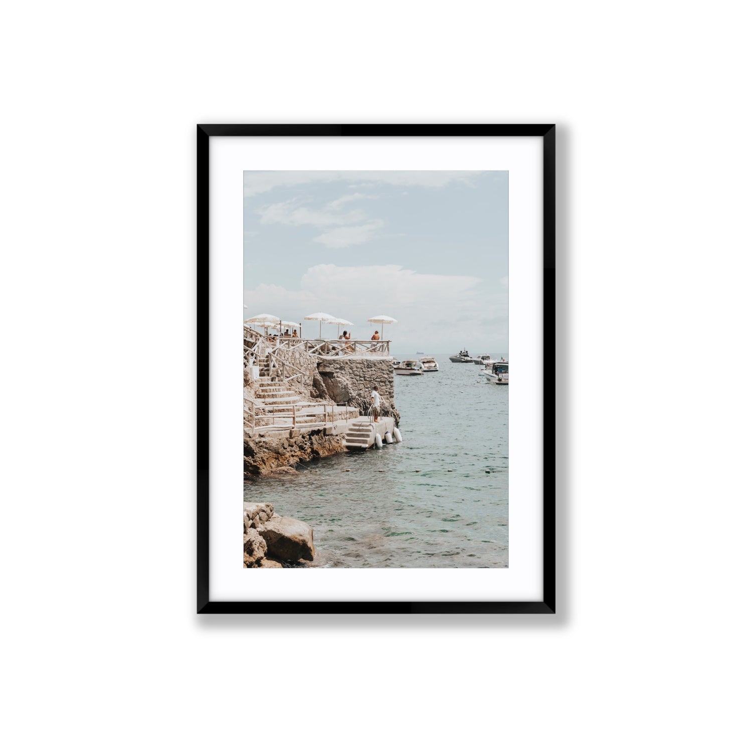 Pier Patrol fine art print, Nerano, Italy, Large, Black Frame · Matboard, Fine Art Print