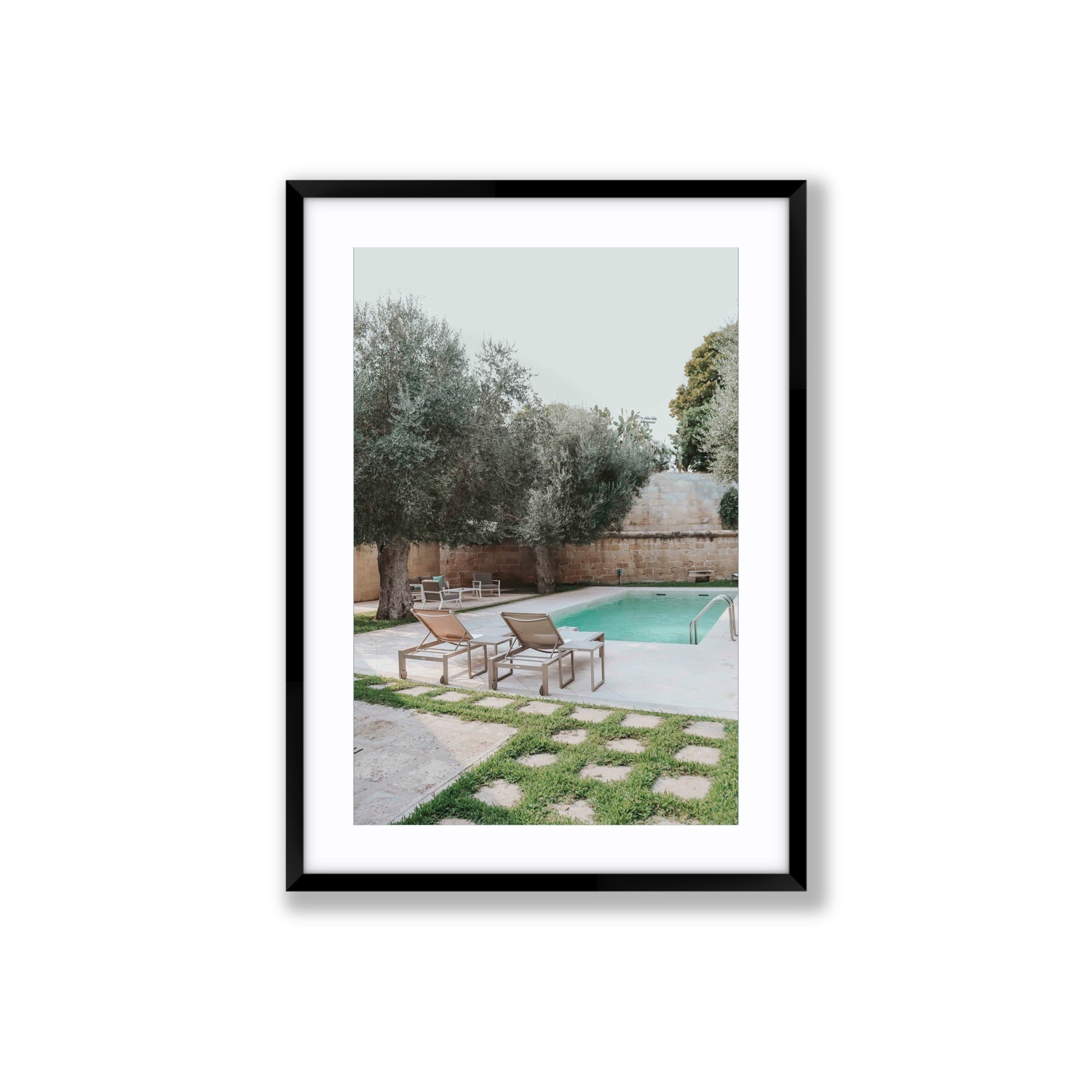 Olive Oasis Puglia Mediterranean wall art Large fine art print in black frame with matboard