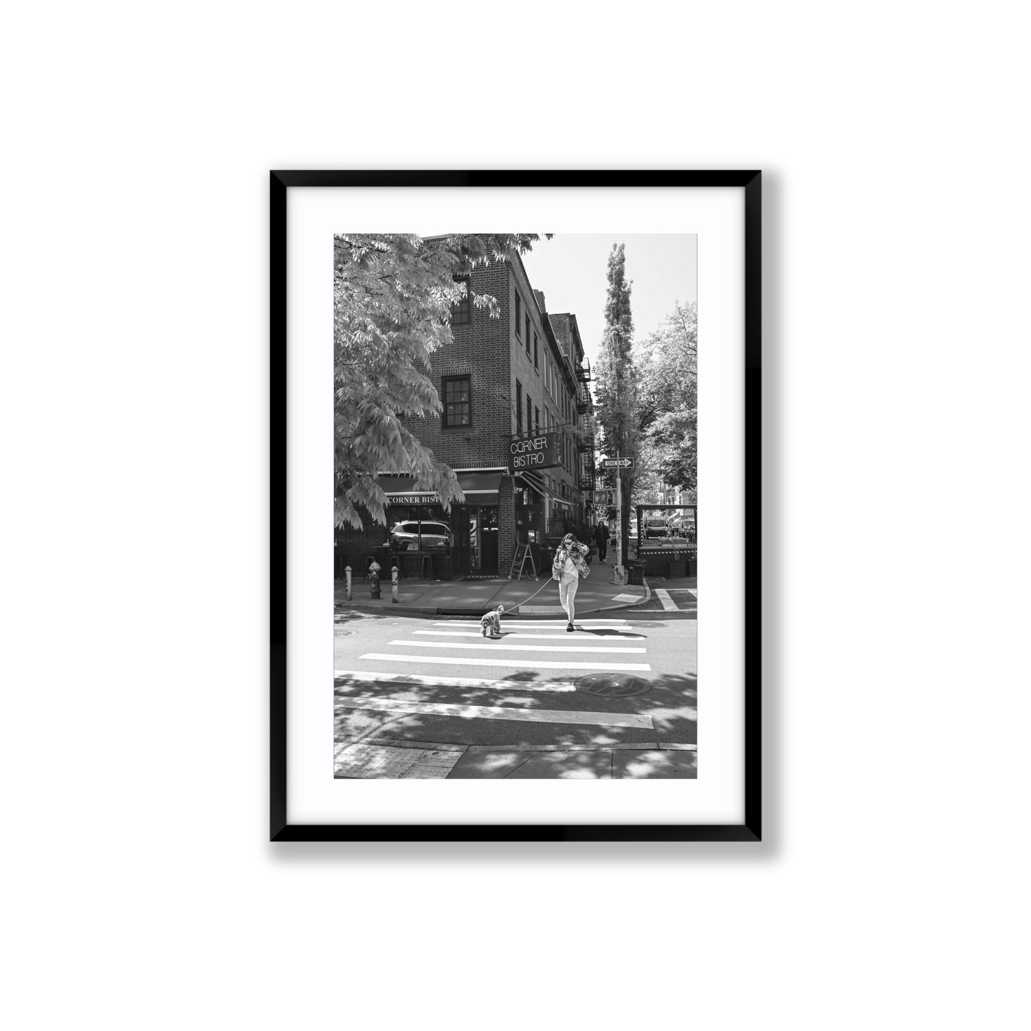 Sunlit Stroll New York NYC Black & White wall art Large fine art print in black frame with matboard