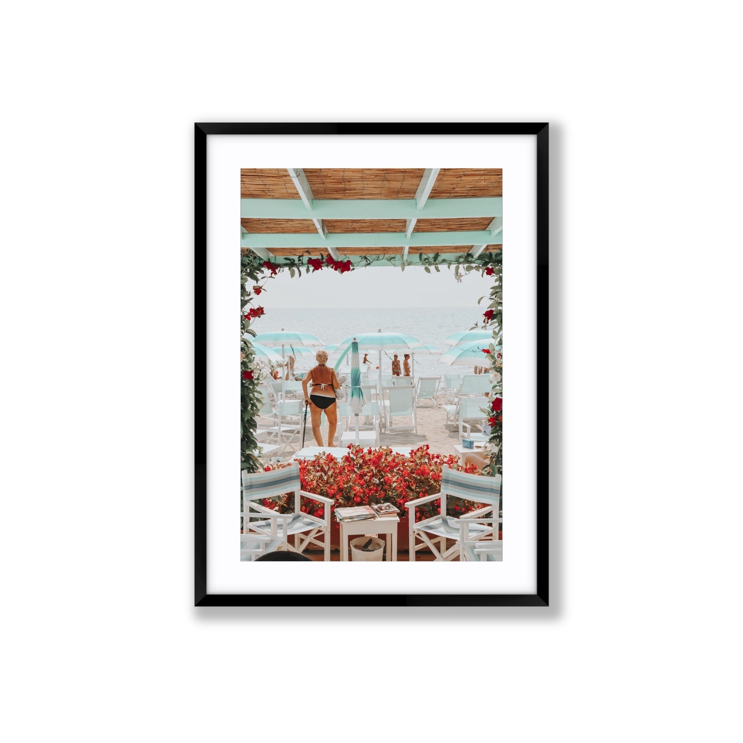 Nonna's Italian Escape Alassio Italian wall art Large fine art print in black frame with matboard