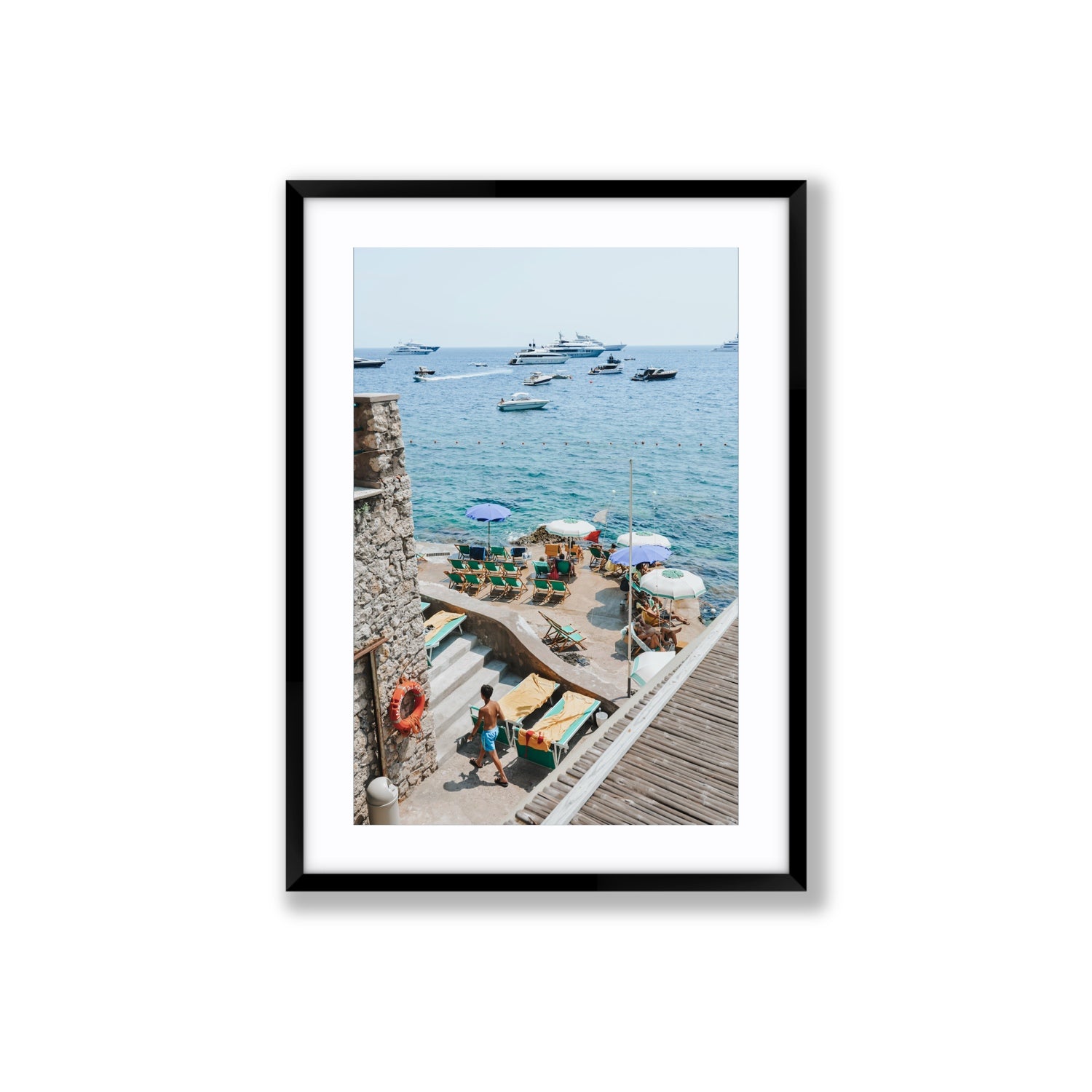 Canzone di Capri Capri Italian beach wall art Large fine art print in black frame with matboard
