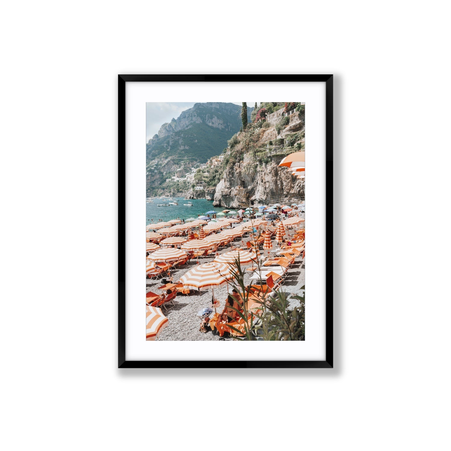 Bagni d'Arienzo Positano decor wall art Large fine art print in black frame with matboard