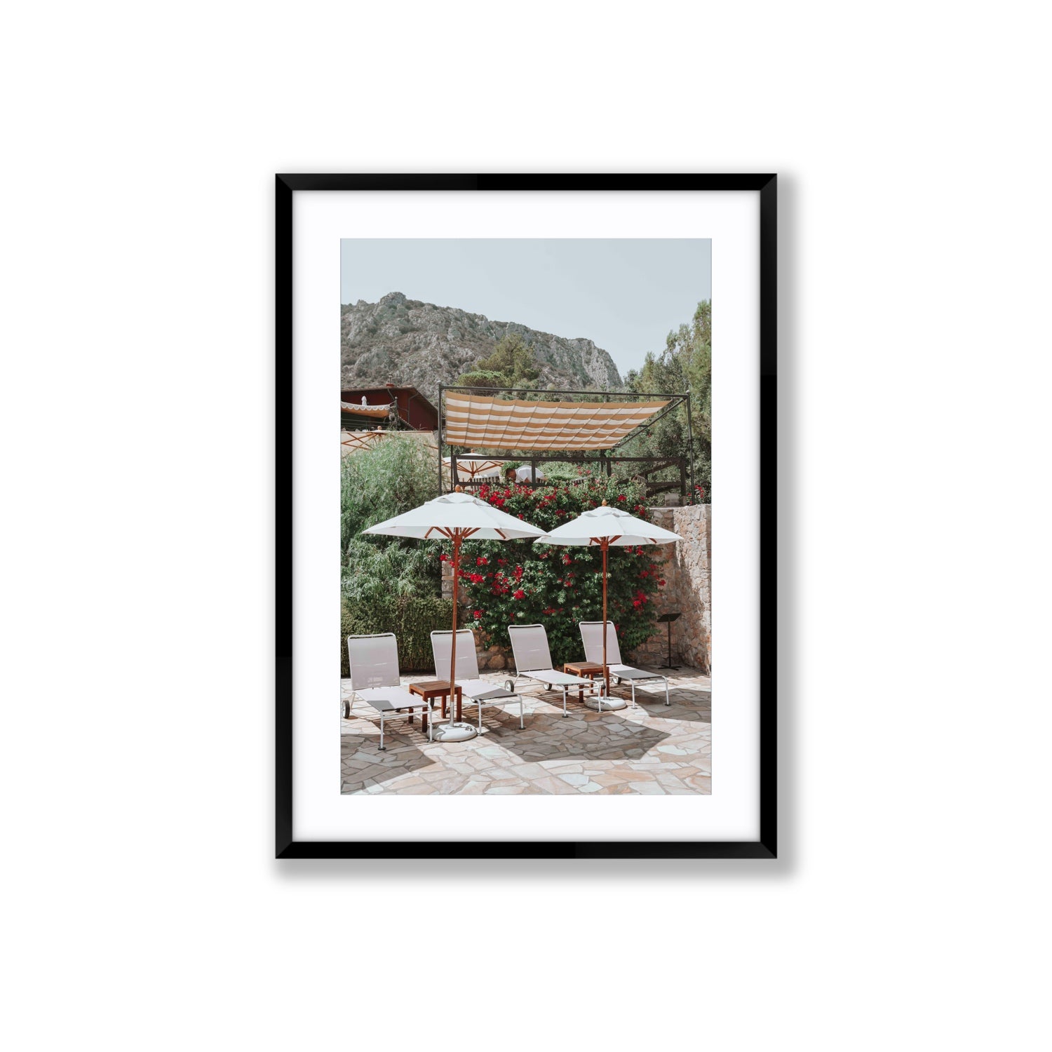 Shades of Leisure Tuscany coastal Italian wall art Large fine art print in black frame with matboard