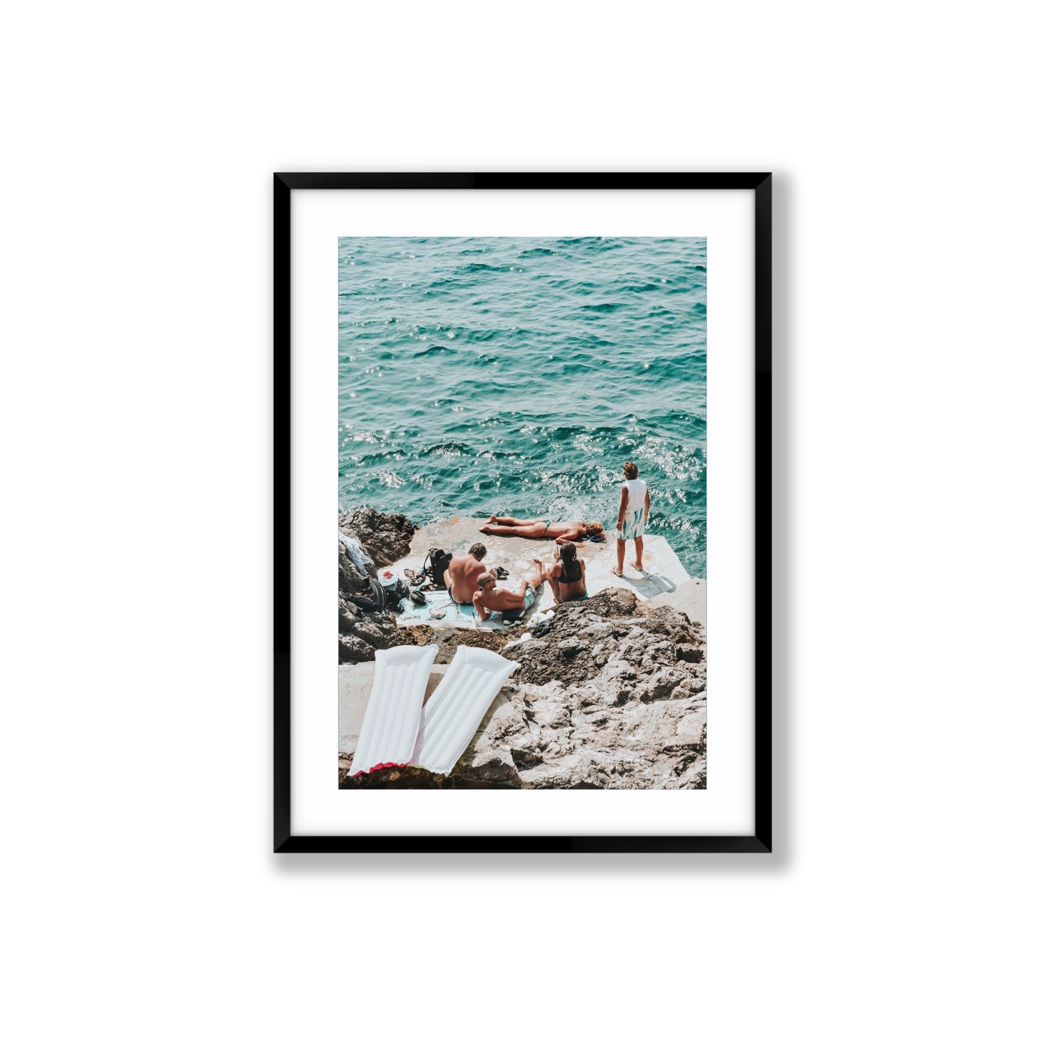 Gli Amici Praiano Amalfi Coast coastal wall art Large fine art print in black frame with matboard