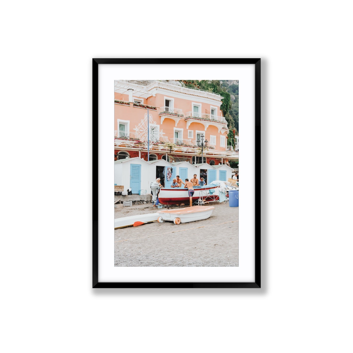 La Riunione della Mattina fine art print, Positano, Italy, Large, Black Frame · Matboard, Fine Art Print