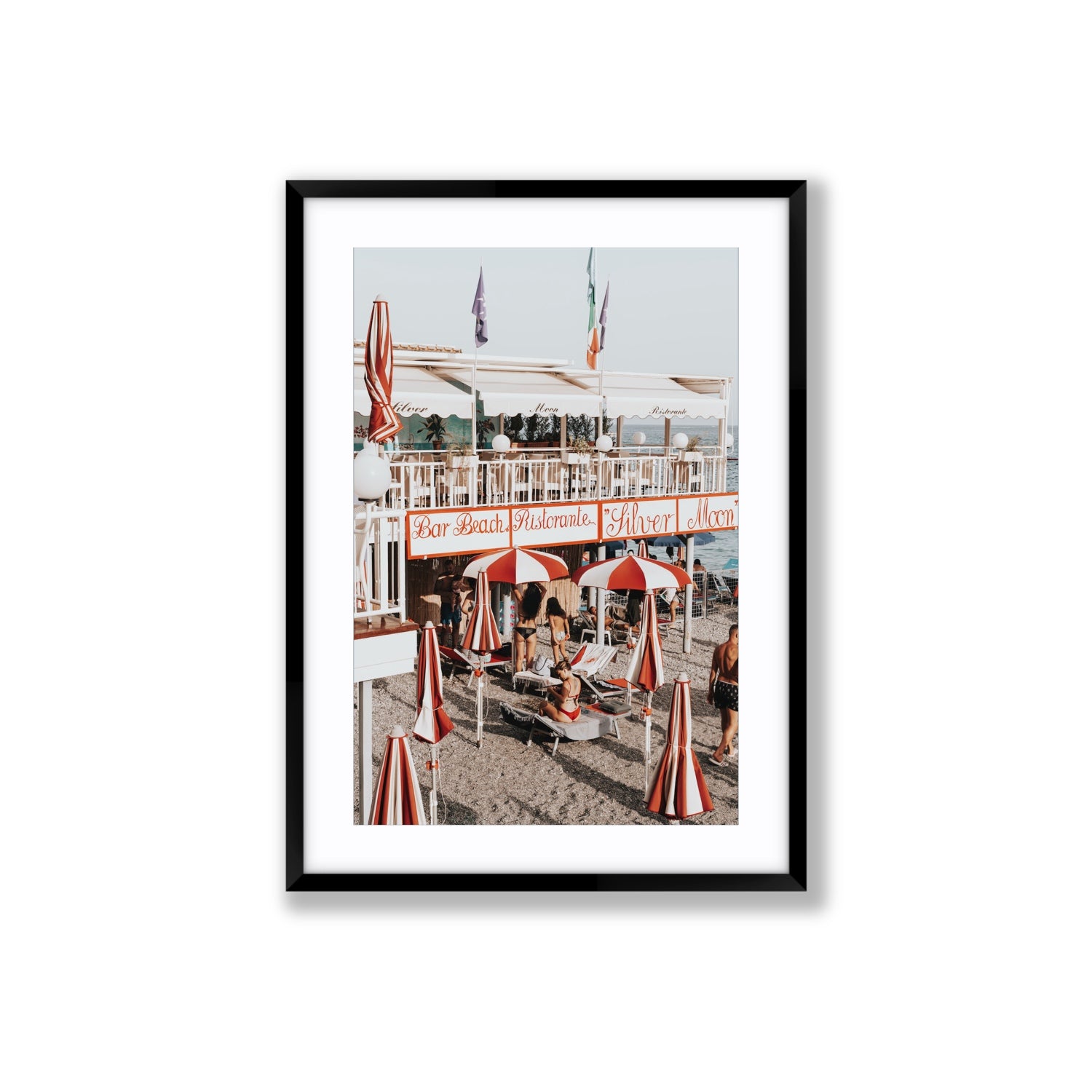 Vintage Amalfi Amalfi Mediterranean wall art Large fine art print in black frame with matboard