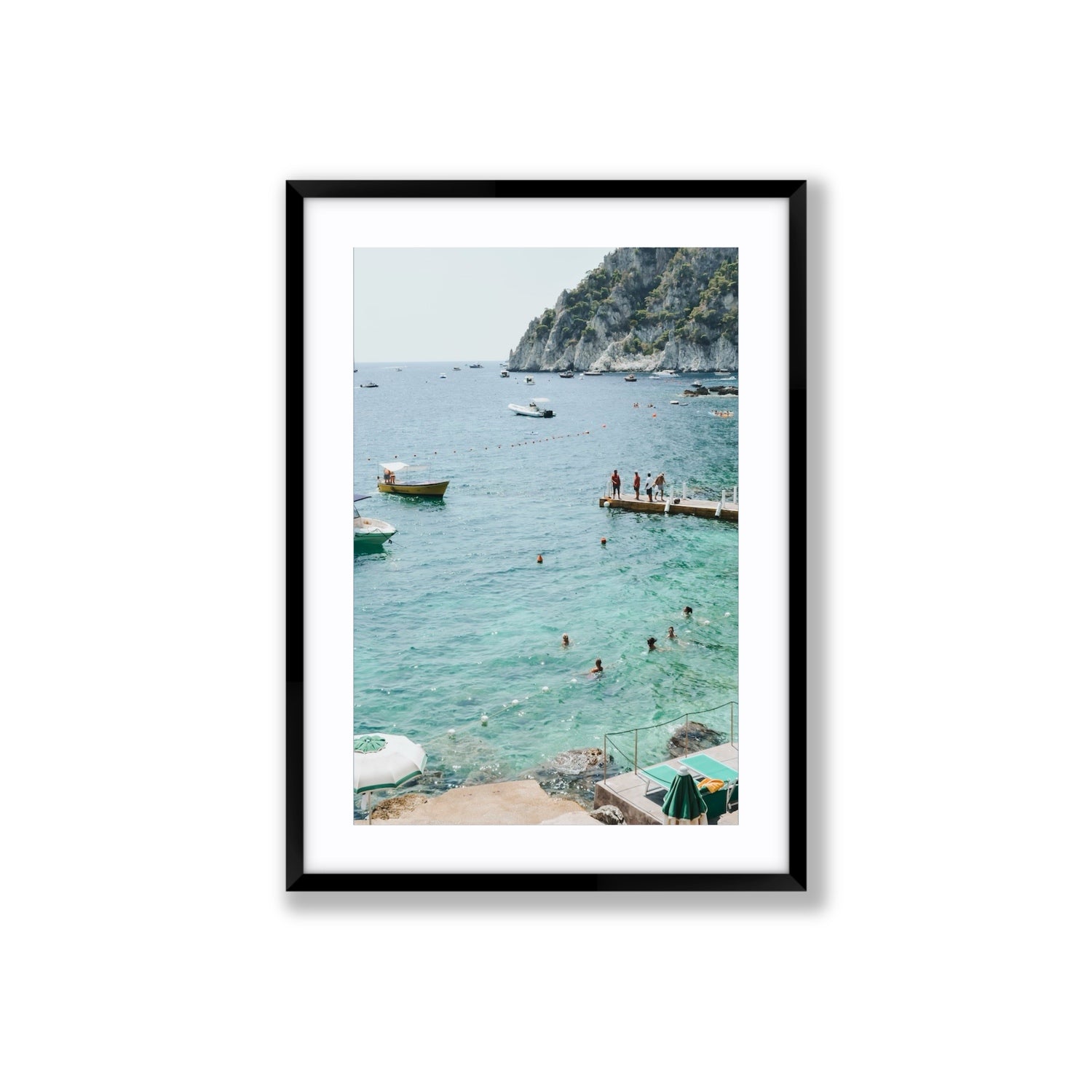 Delizia Pomeridiana Capri coastal wall art Large fine art print in black frame with matboard