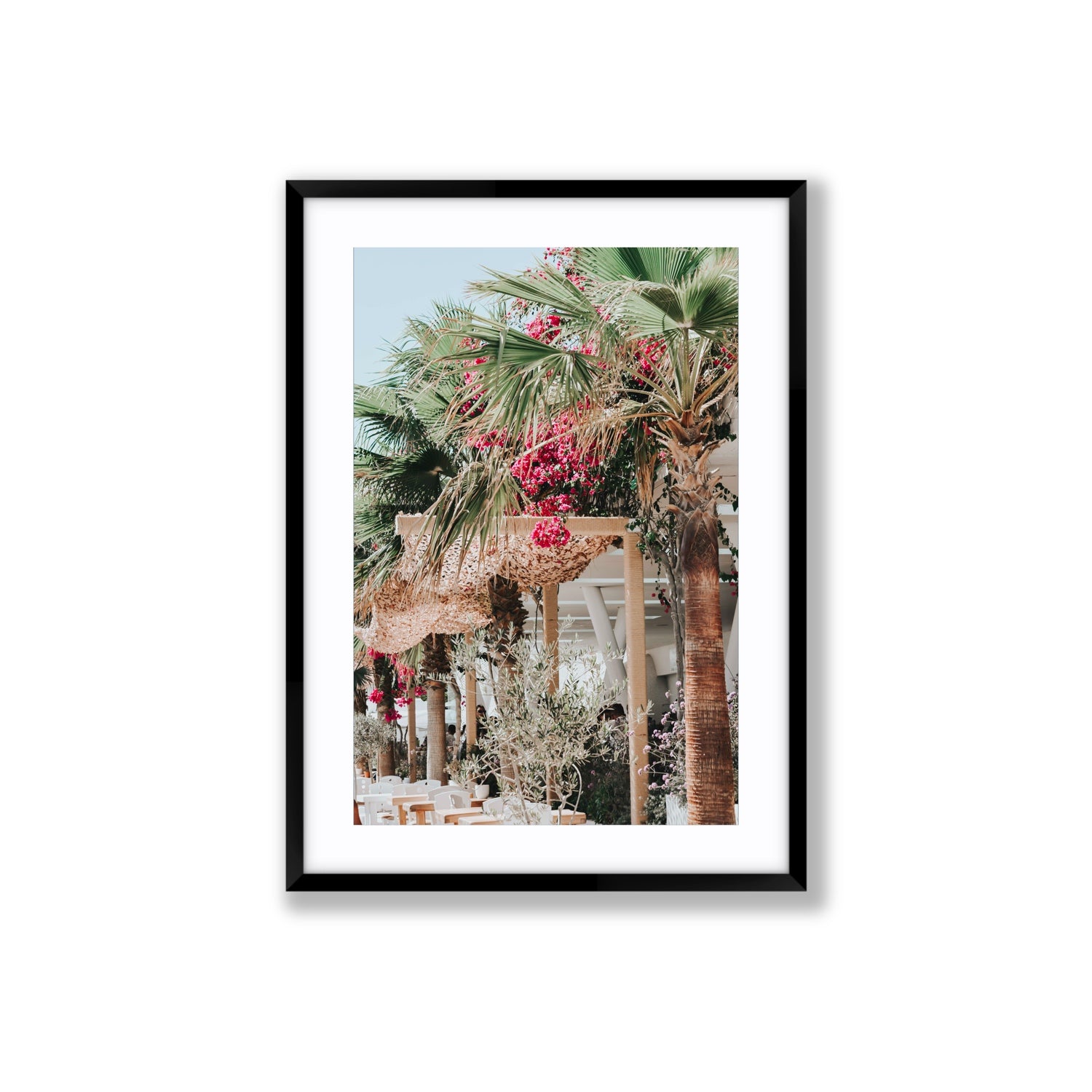 Palm Trees Mykonos Greek island wall art Large fine art print in black frame with matboard