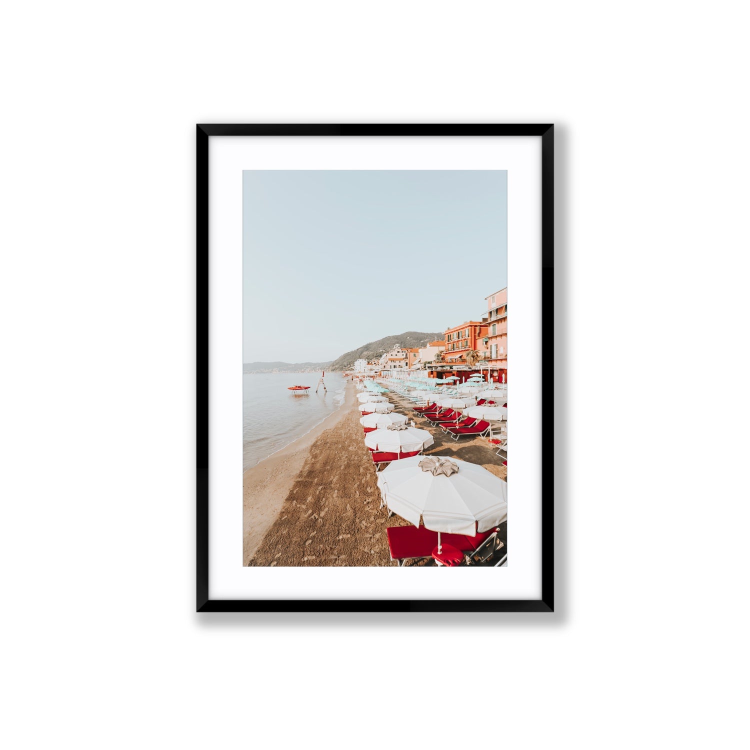 Italian Riviera fine art print, Alassio, Italy, coastal scenes artwork, Large, Black Frame · Matboard, Fine Art Print