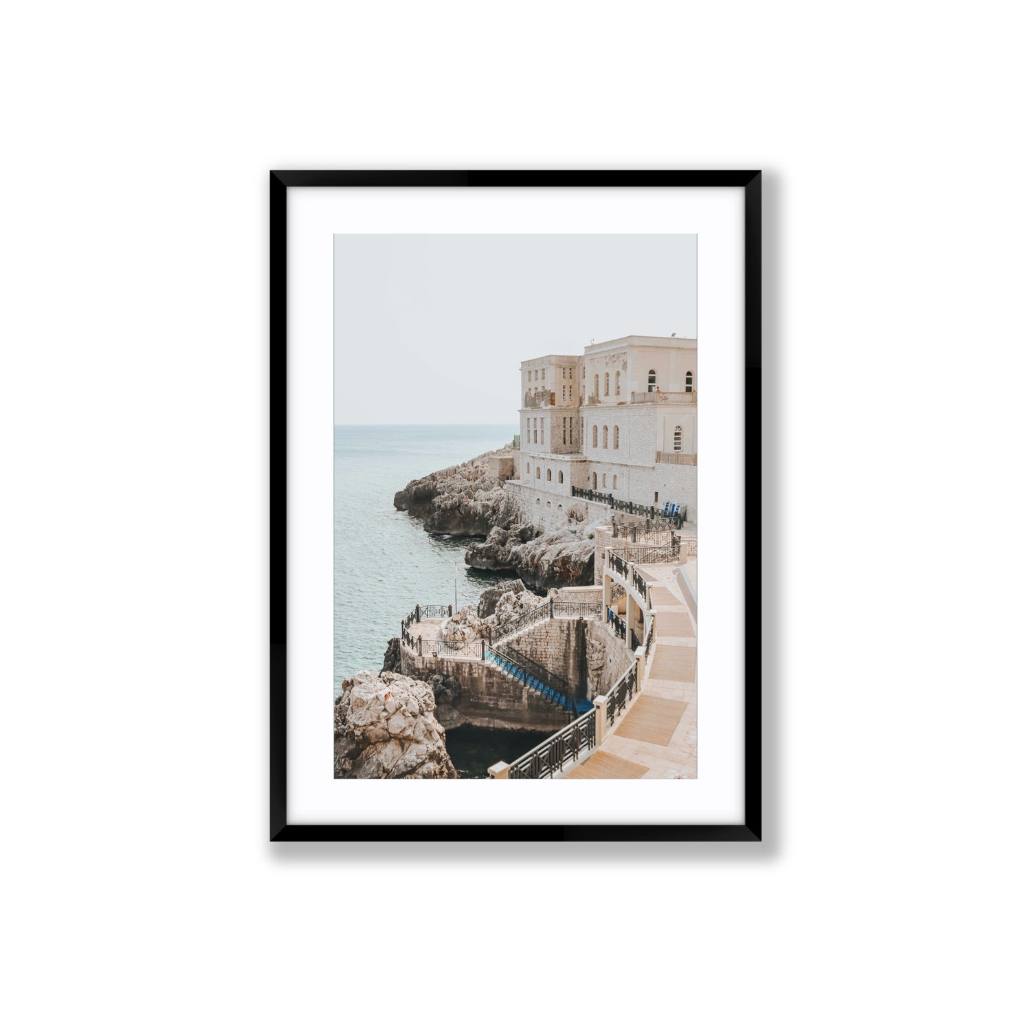 Santa Cesarea Puglia Italian coastal wall art Large fine art print in black frame with matboard