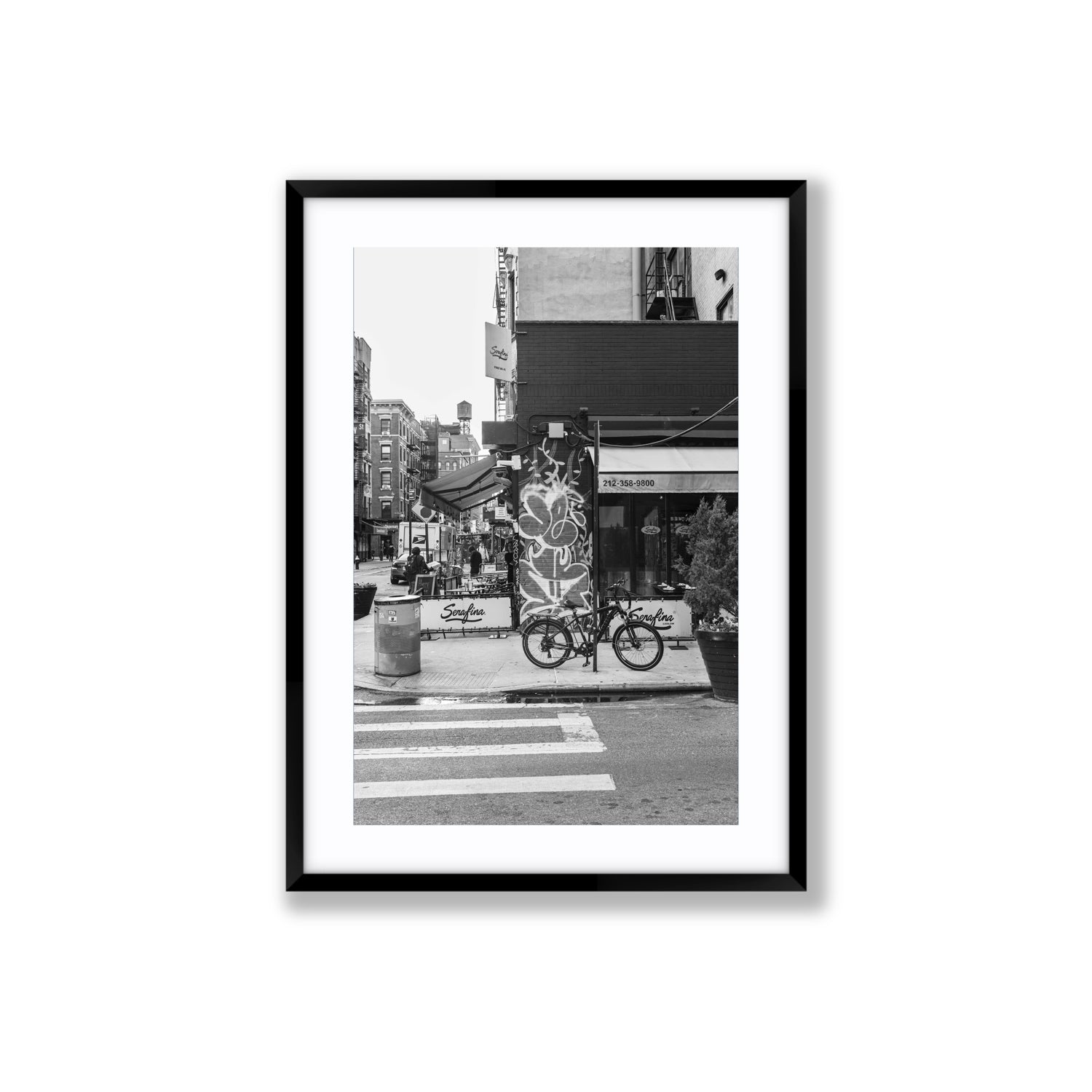 Cafe Canvas New York NYC Black & White wall art Large fine art canvas in black frame