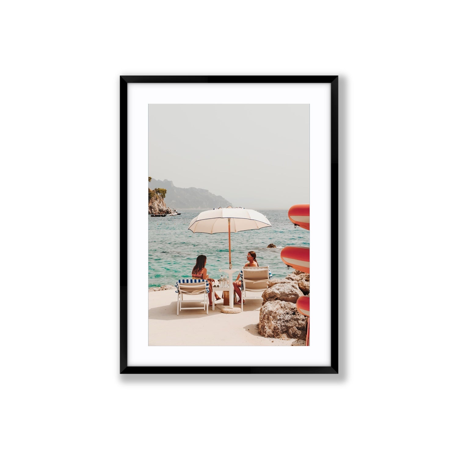 Salty Banter Amalfi Mediterranean wall art Large fine art print in black frame with matboard