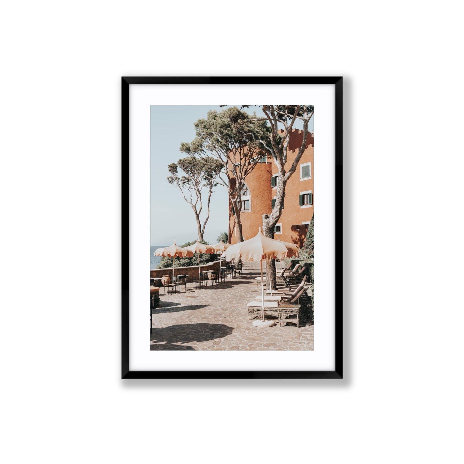 Mezzatorre Ischia Italian Mediterranean decor wall art Large fine art print in black frame with matboard