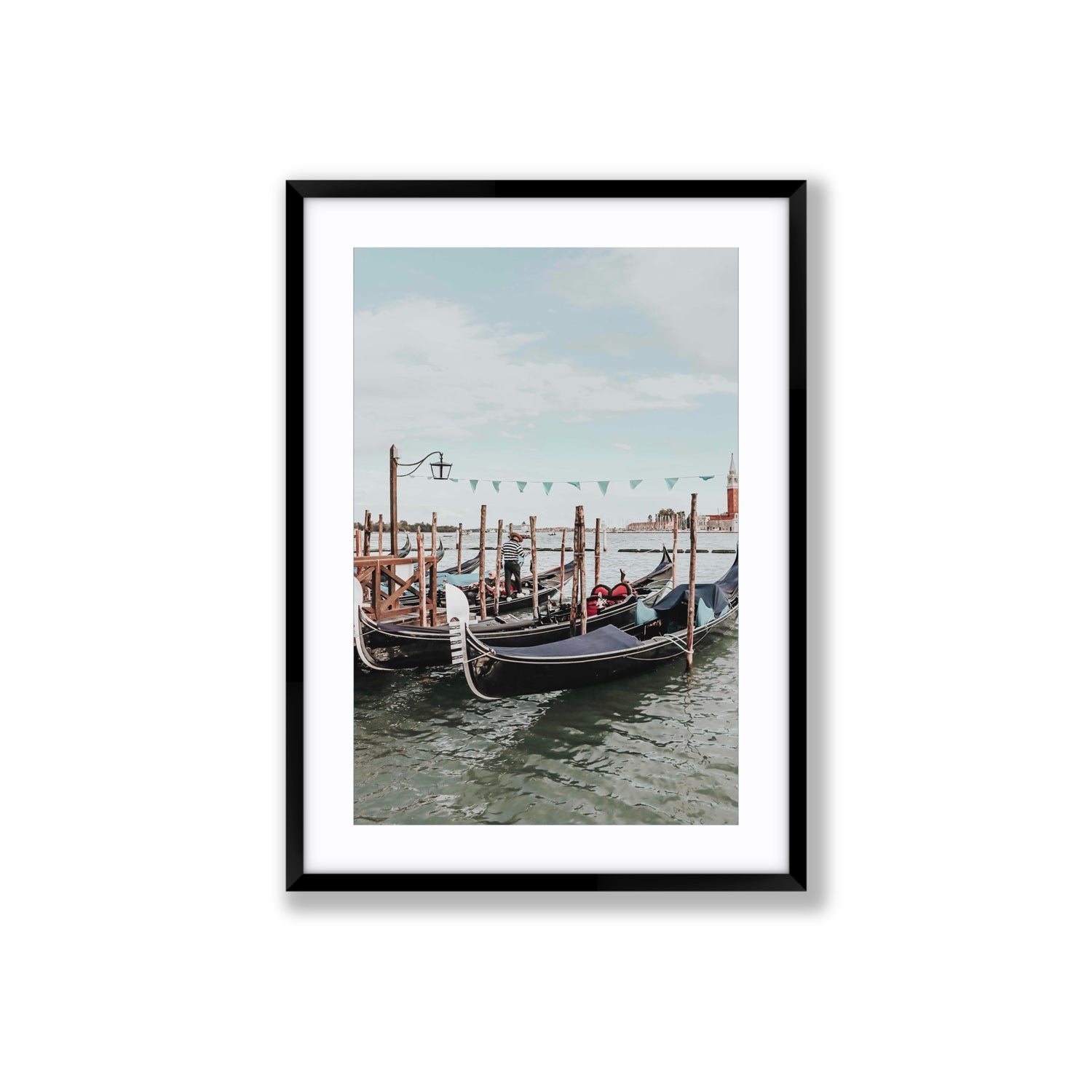 The Gondolier Venice Gondola Italian wall art Large fine art print in black frame with matboard