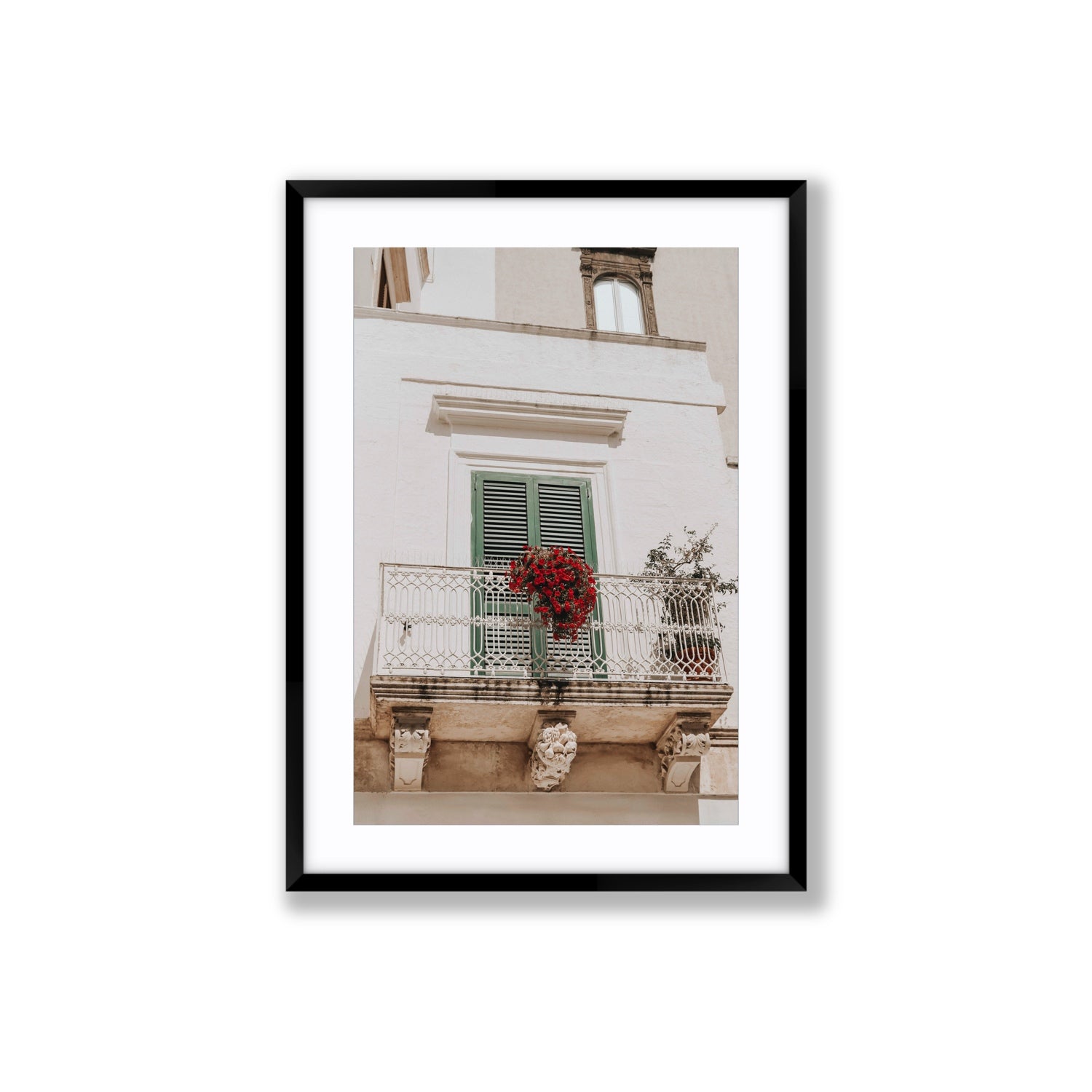Balcone Estivo Puglia Italian wall art Large fine art print in black frame with matboard