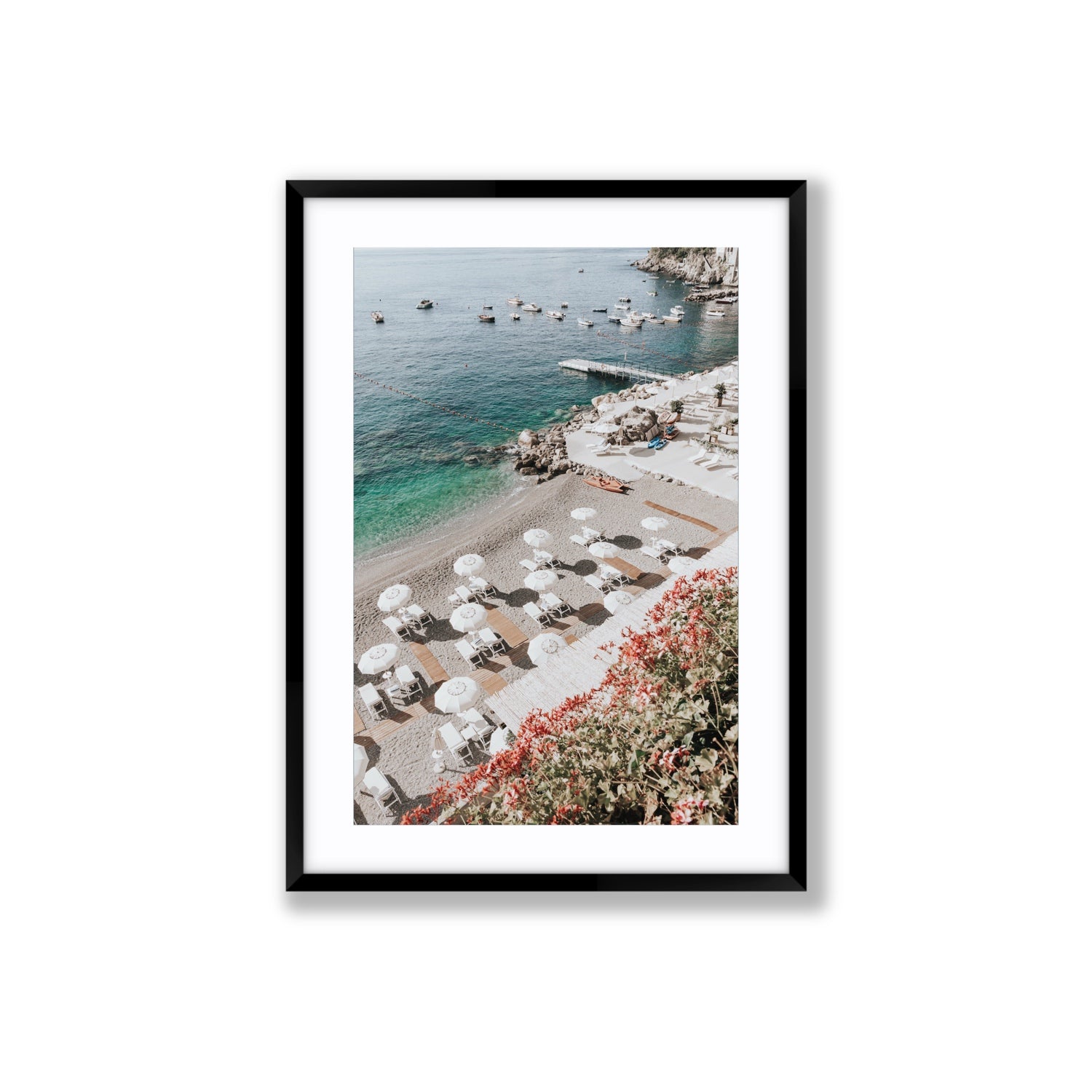 Tranquil Oasis Amalfi coastal wall art Large fine art print in black frame with matboard