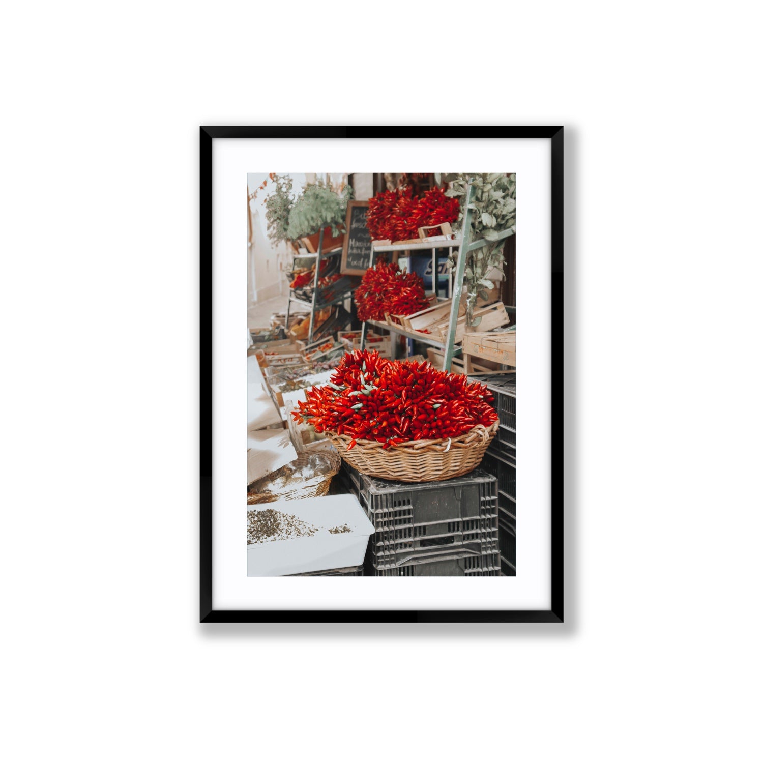 Fiery Cluster Puglia Italian wall art Large fine art print in black frame with matboard