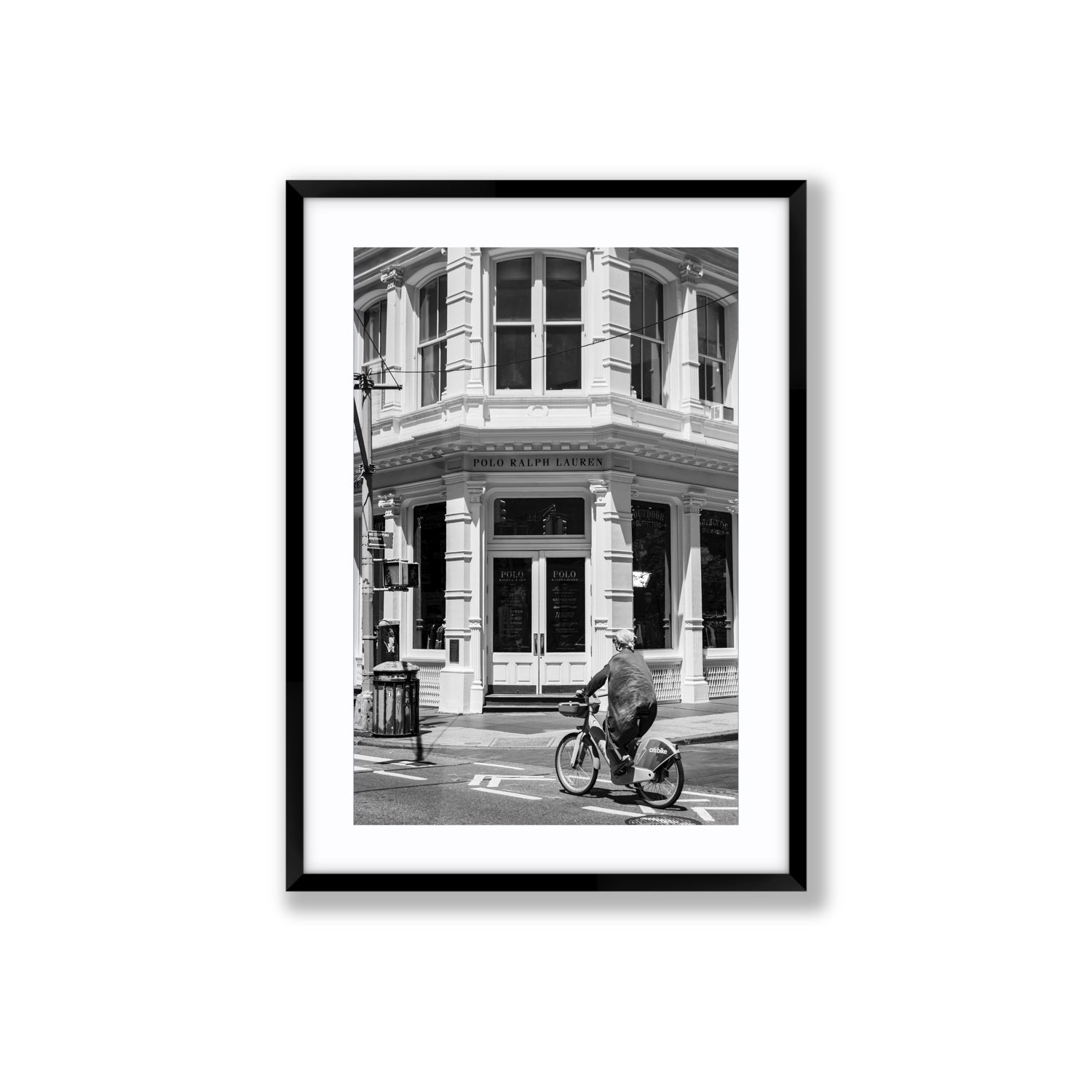 Downtown Rider New York NYC Black & White wall art Large fine art print in black frame with matboard