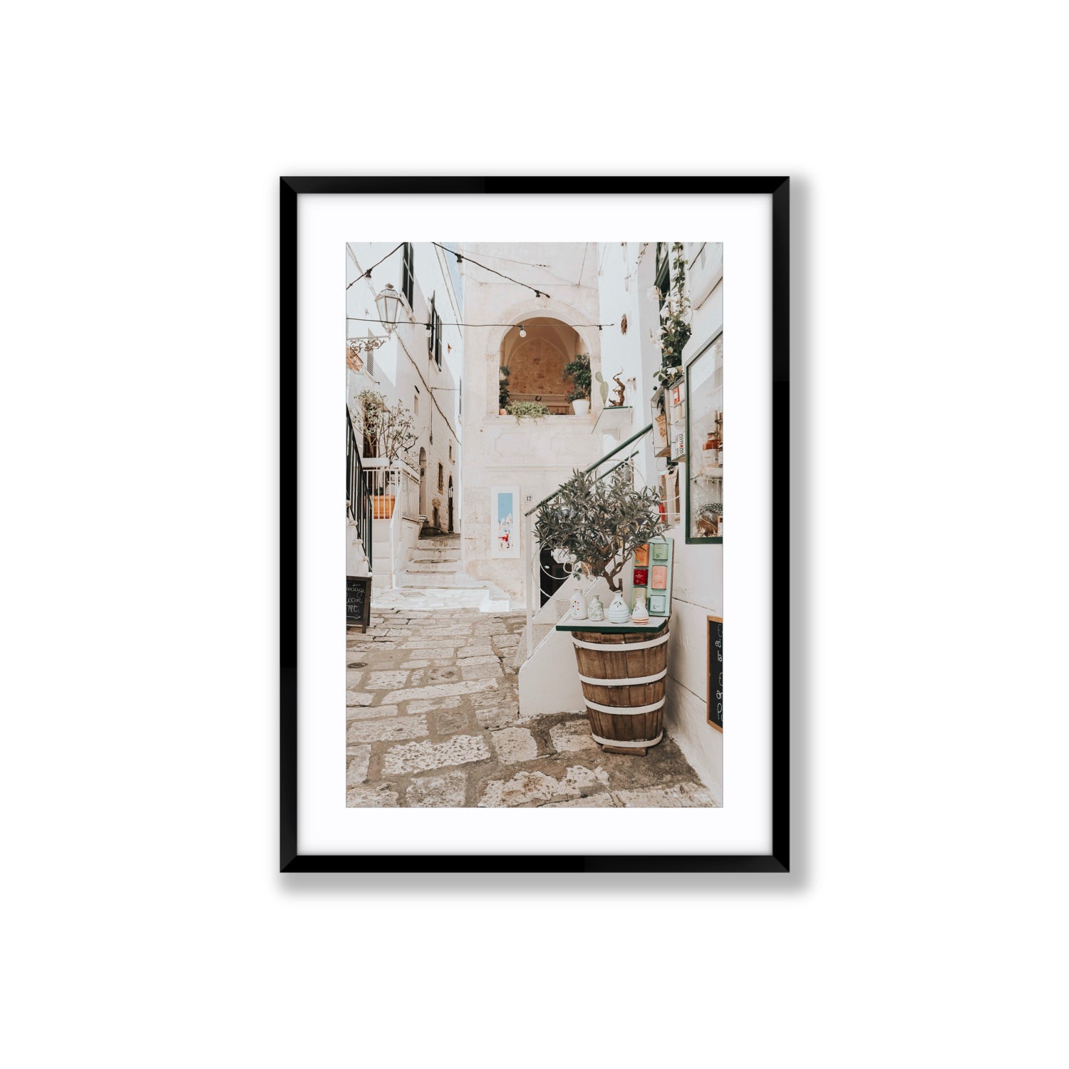 Olive Tree Lane Puglia Ostuni Mediterranean decor wall art Large fine art print in black frame with matboard